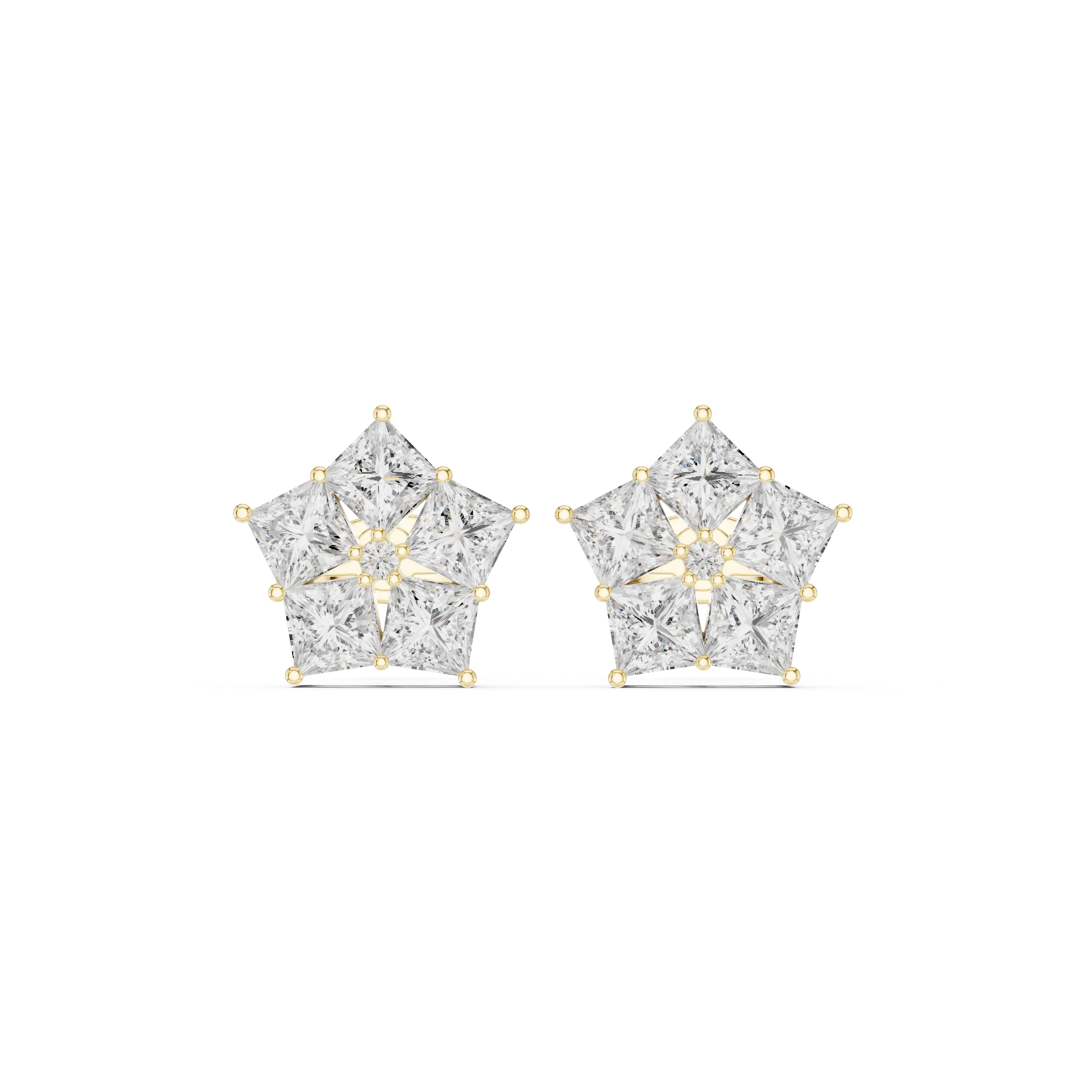 Pentagon Princess Cut Diamond Cluster Earrings