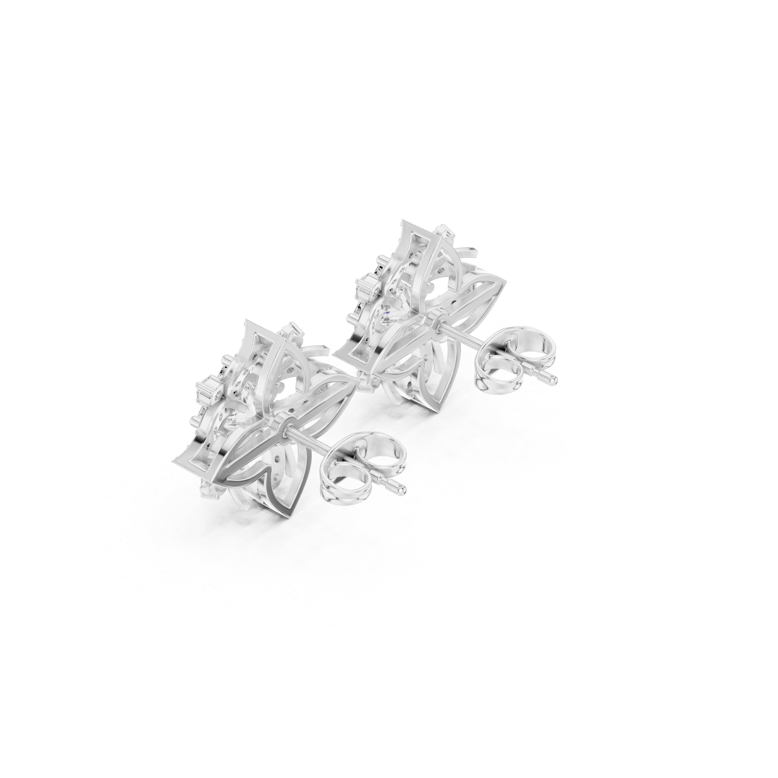 Floral Geometric Diamond Earrings with Princess Cut Center