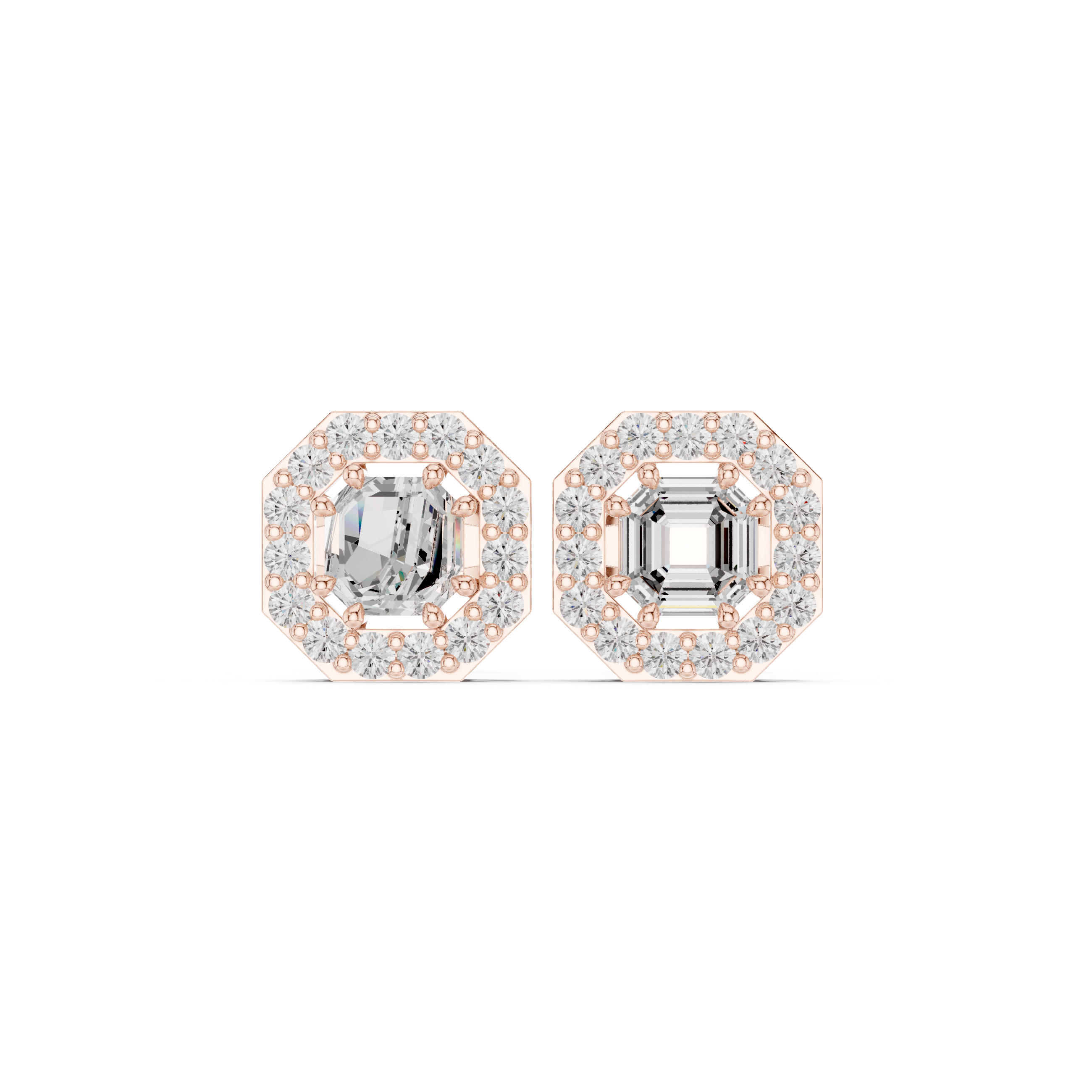 Octagon Halo Stud Earrings with Emerald Cut Center Stone