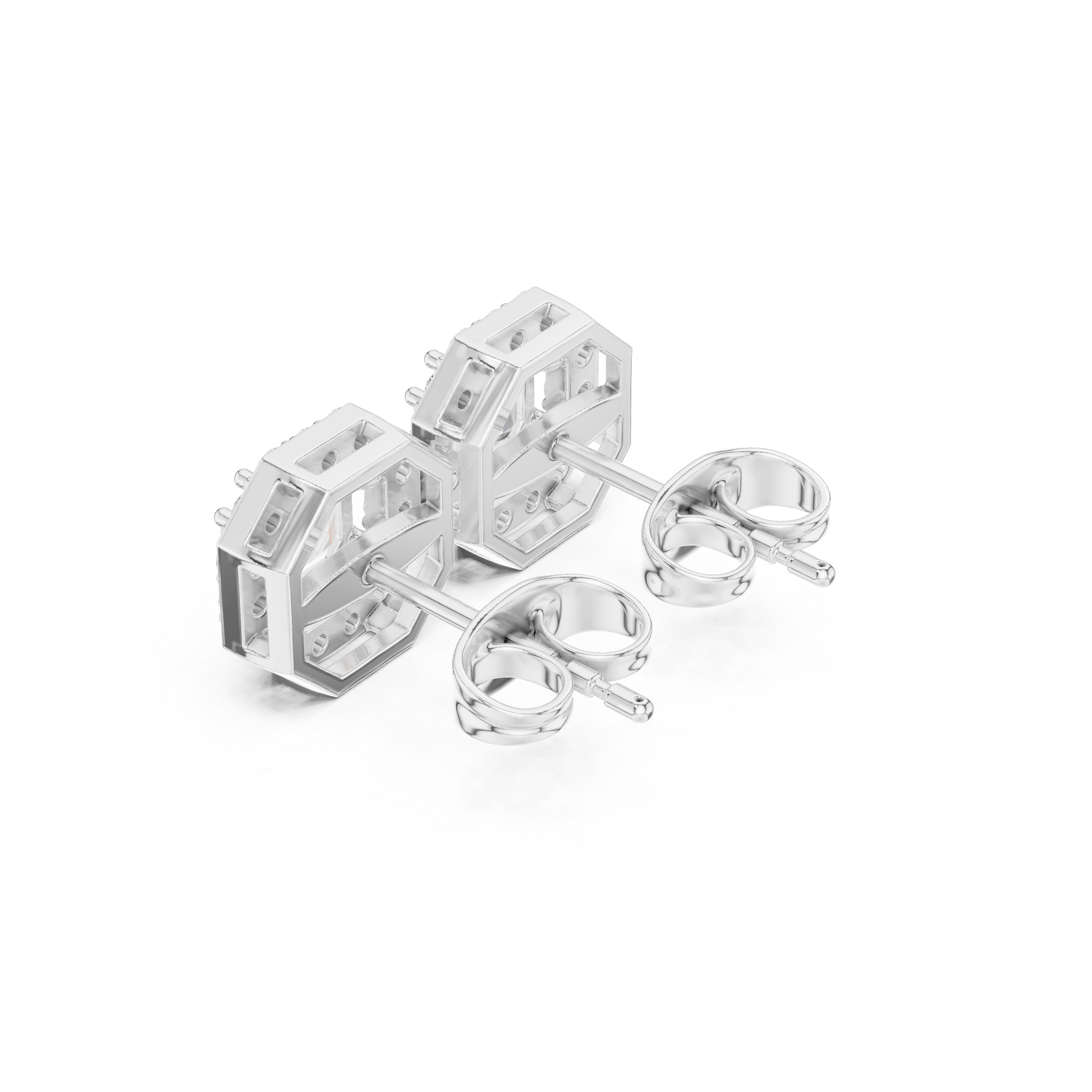 Octagon Halo Stud Earrings with Emerald Cut Center Stone