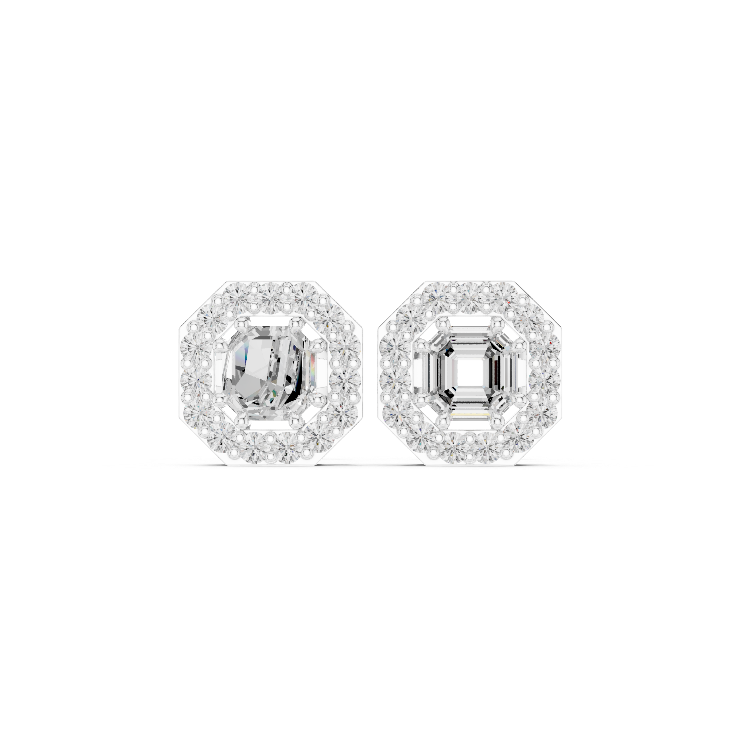 Octagon Halo Stud Earrings with Emerald Cut Center Stone