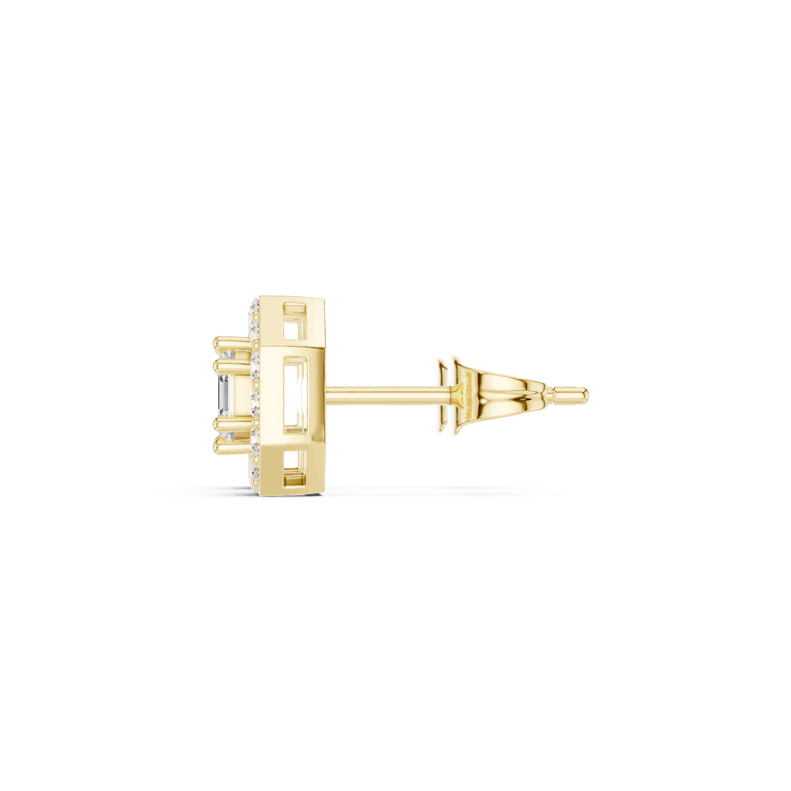Octagon Halo Stud Earrings with Emerald Cut Center Stone