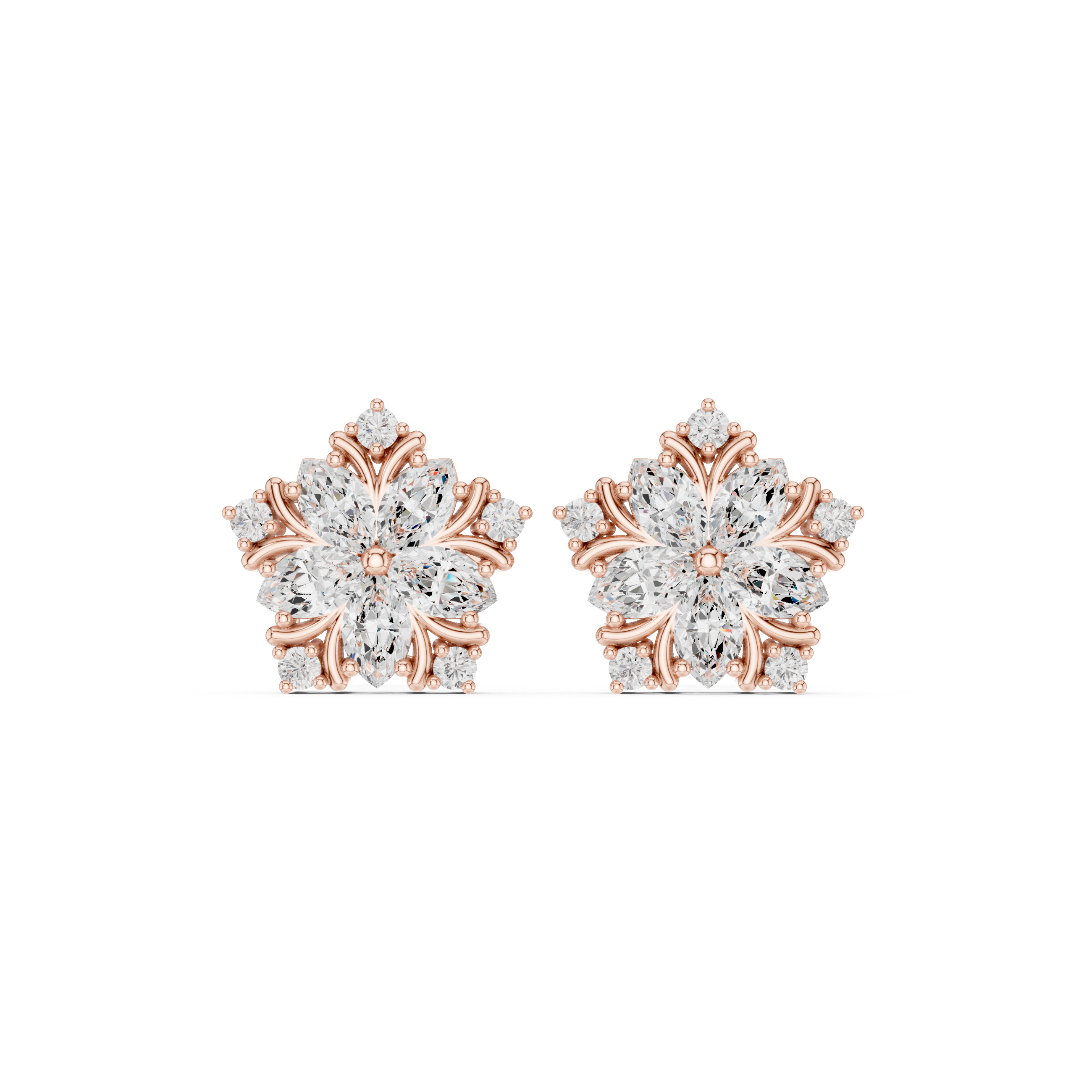 Marquise Cut Floral Diamond Cluster Stud Earrings