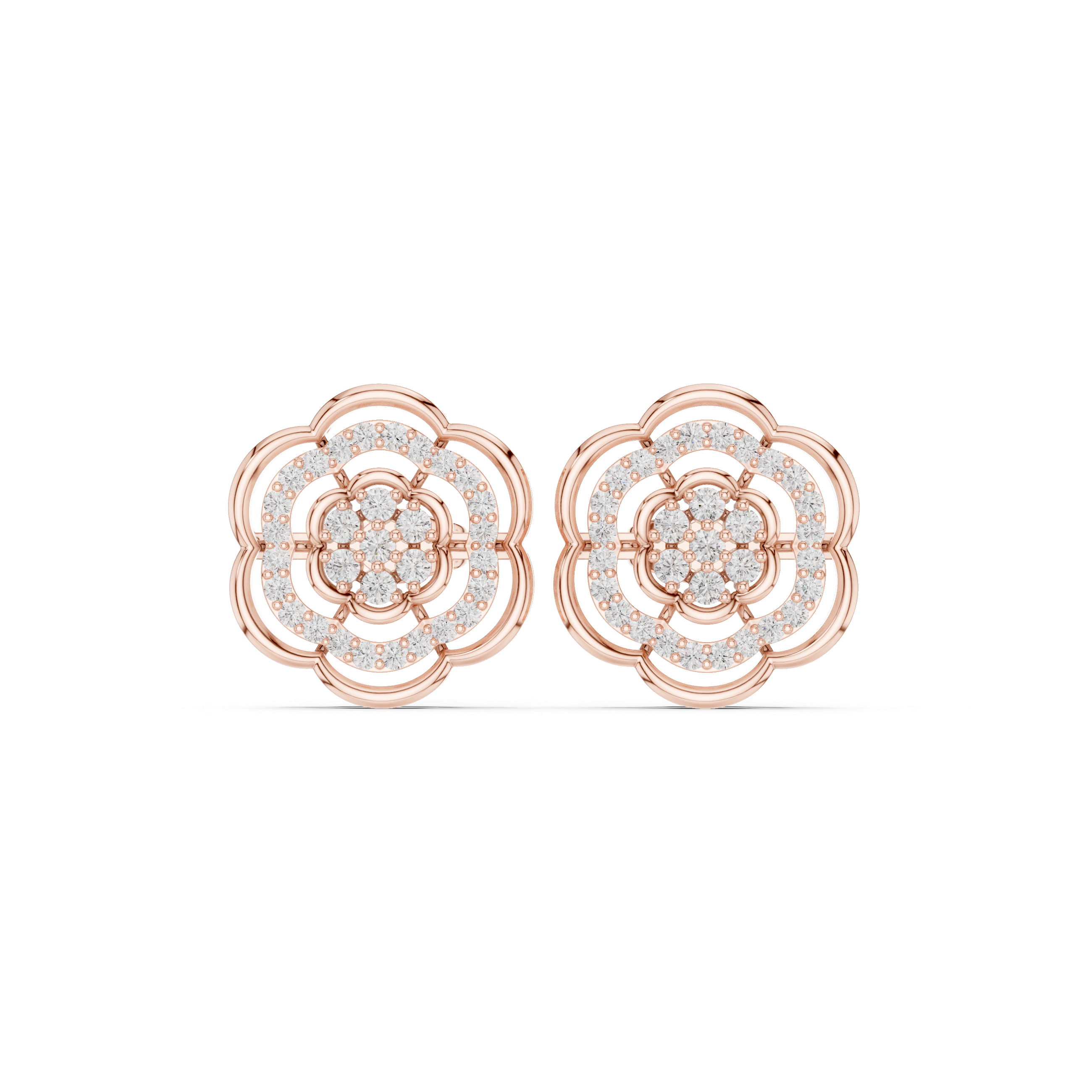 Vintage Floral Halo Diamond Cluster Stud Earrings