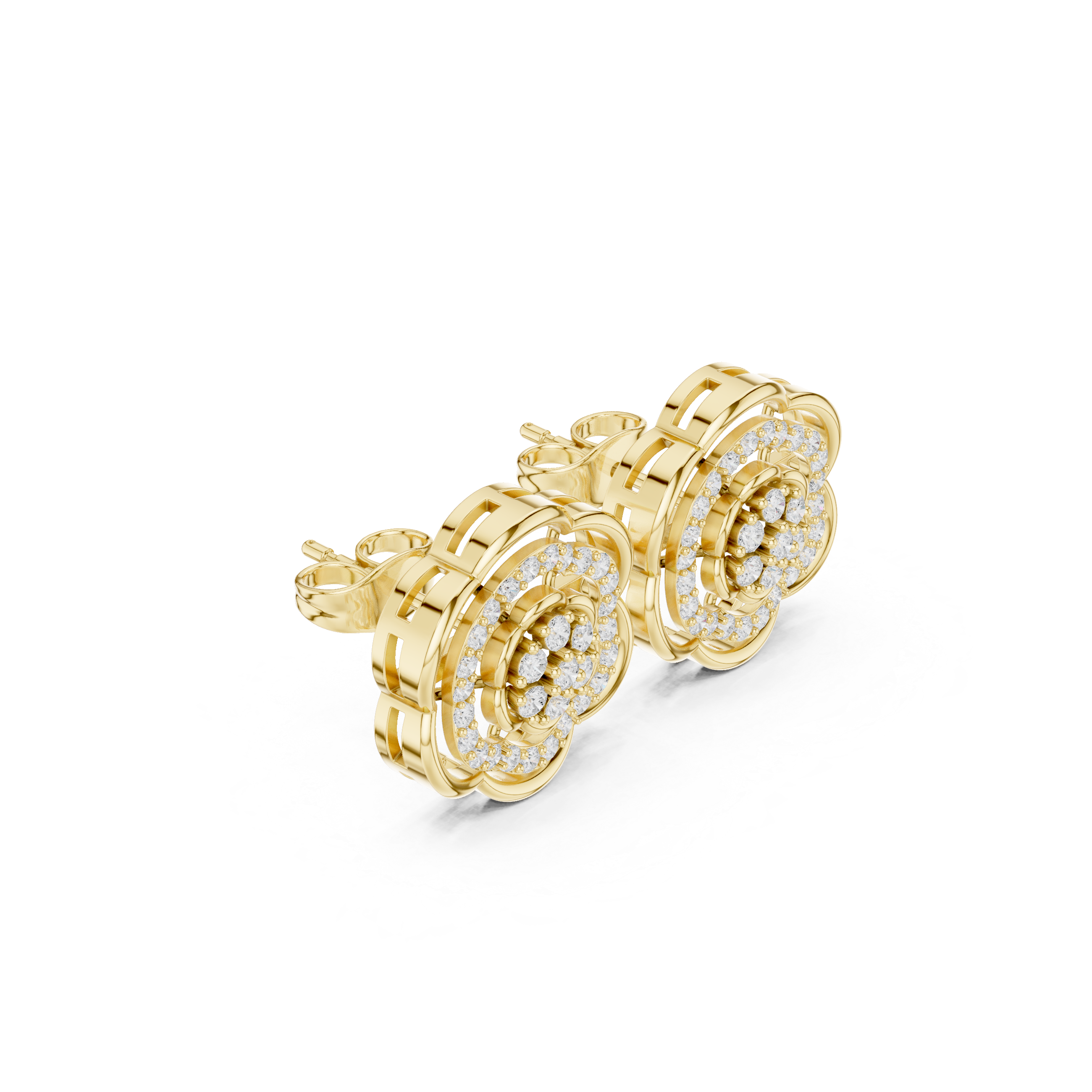 Vintage Floral Halo Diamond Cluster Stud Earrings