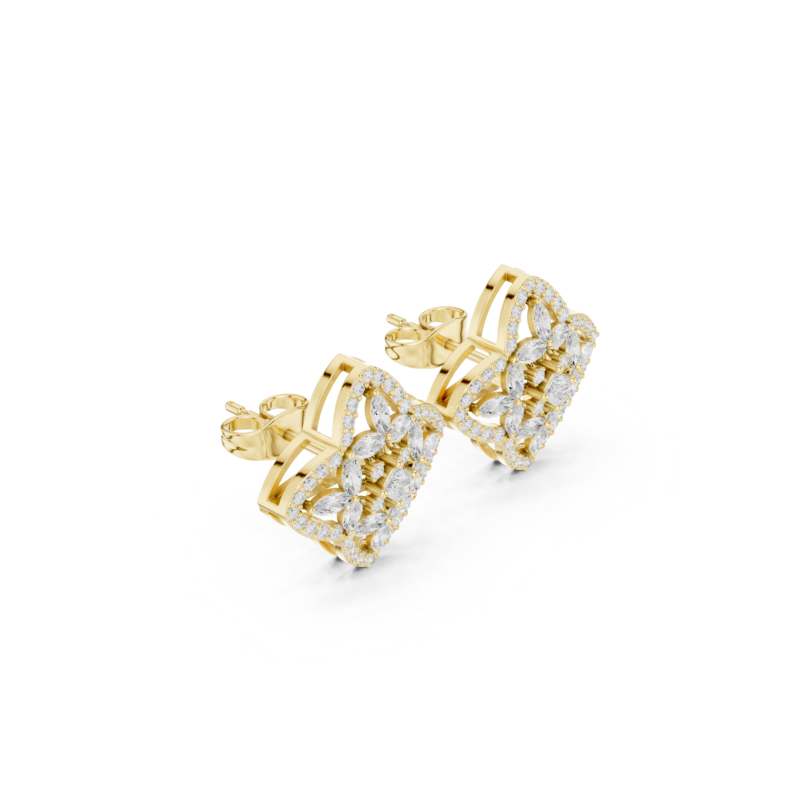 Marquise Cut Cluster Diamond Vintage Frame Stud Earrings
