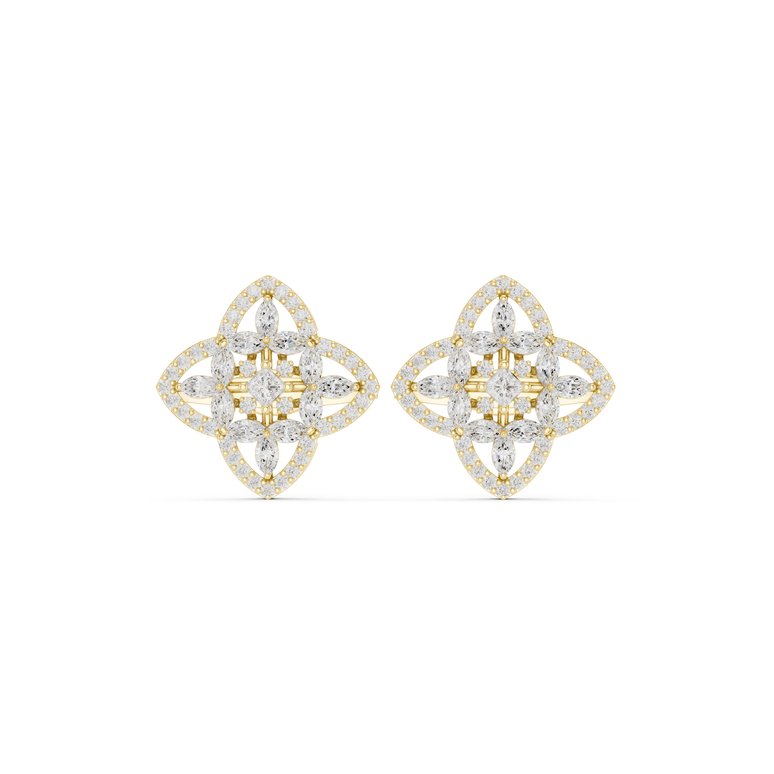Marquise Cut Cluster Diamond Vintage Frame Stud Earrings