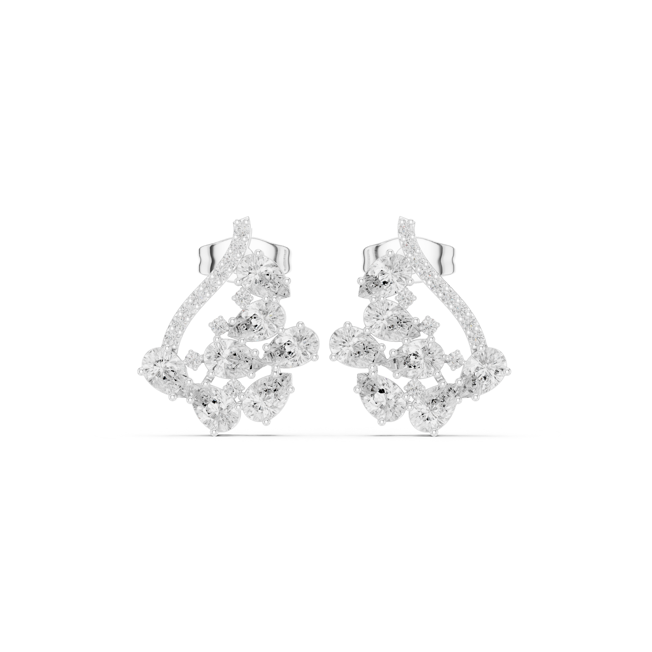 Pear & Round Cut Diamond Cluster Modern Drop Earrings