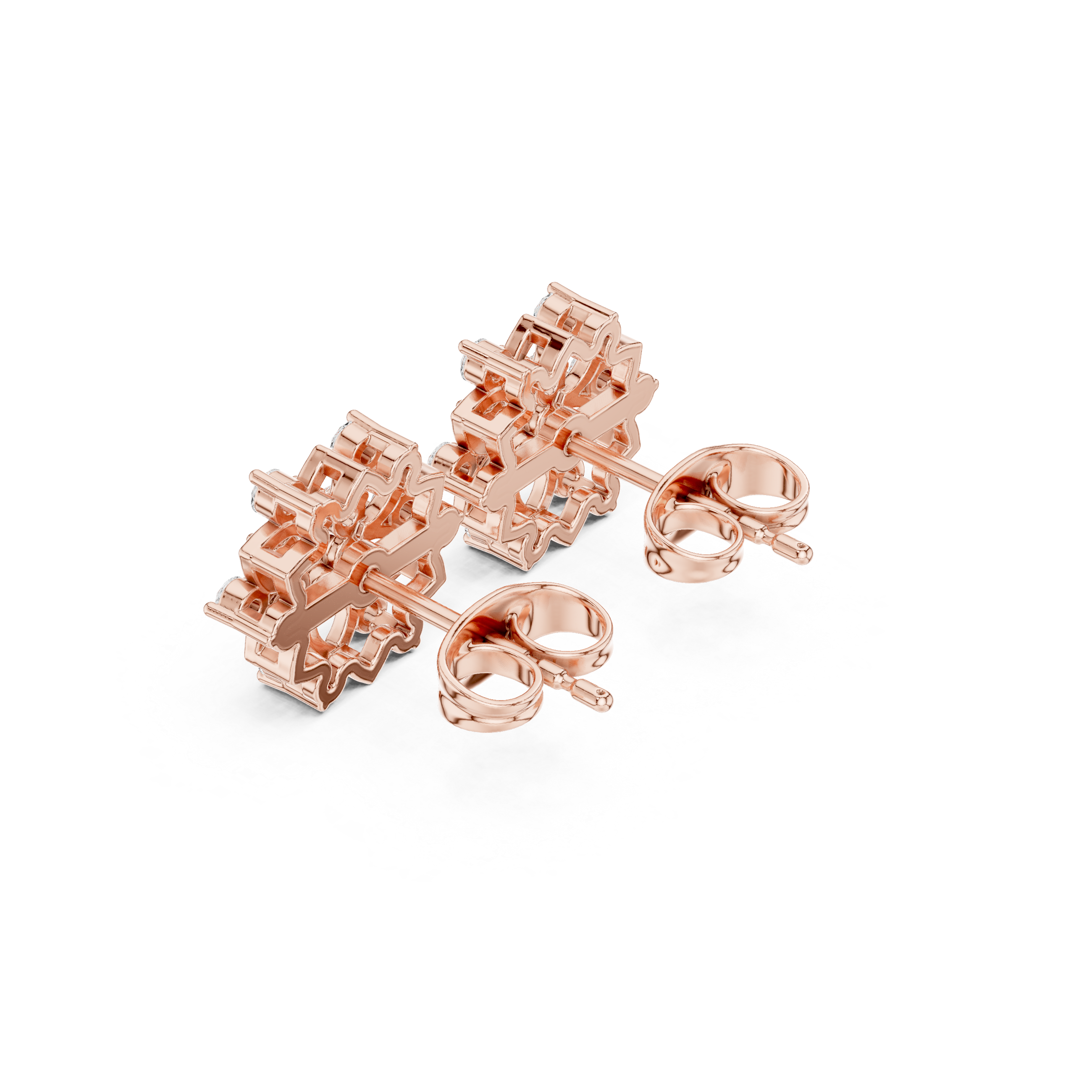 Floral Cluster Diamond Stud Earrings with Openwork Petal Design