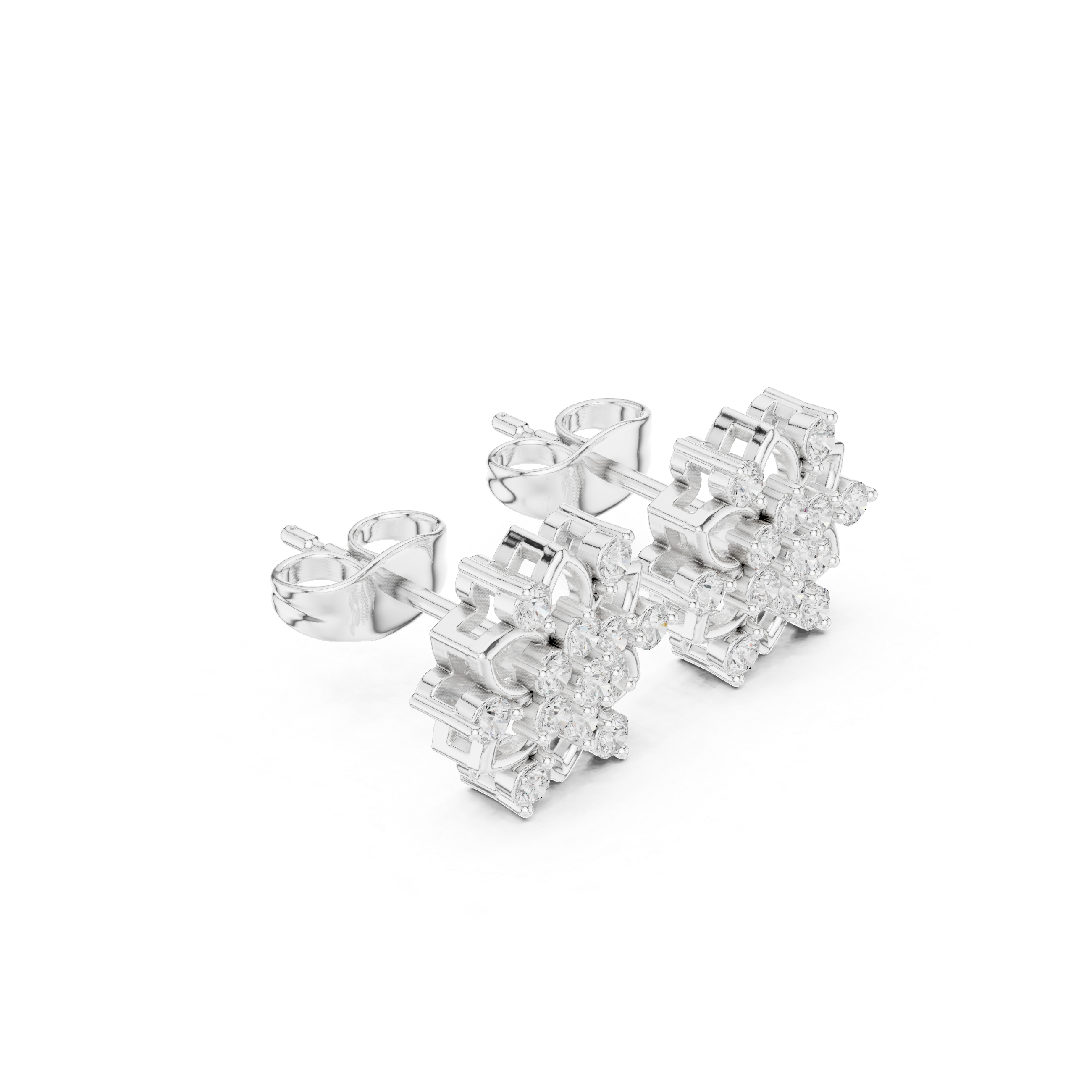 Floral Cluster Diamond Stud Earrings with Openwork Petal Design