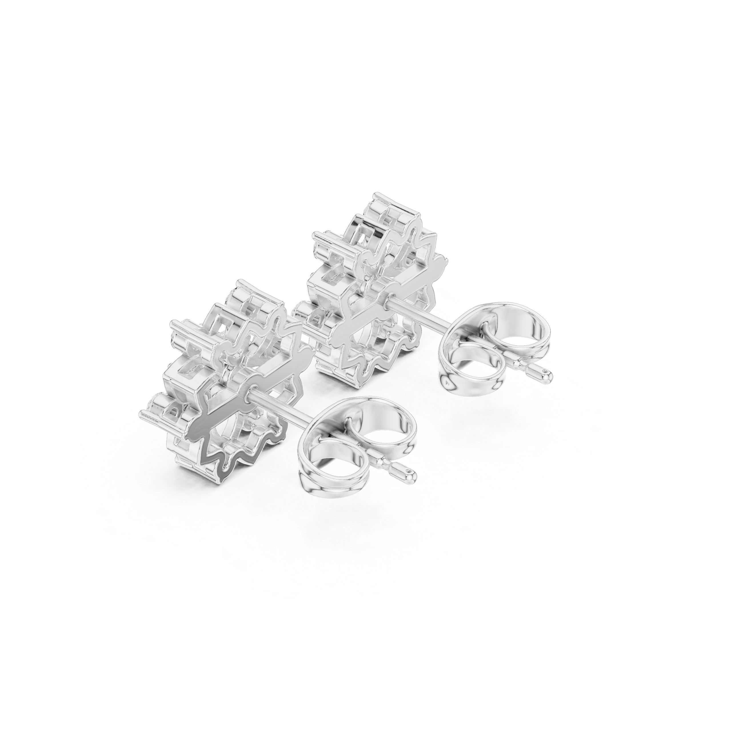Floral Cluster Diamond Stud Earrings with Openwork Petal Design