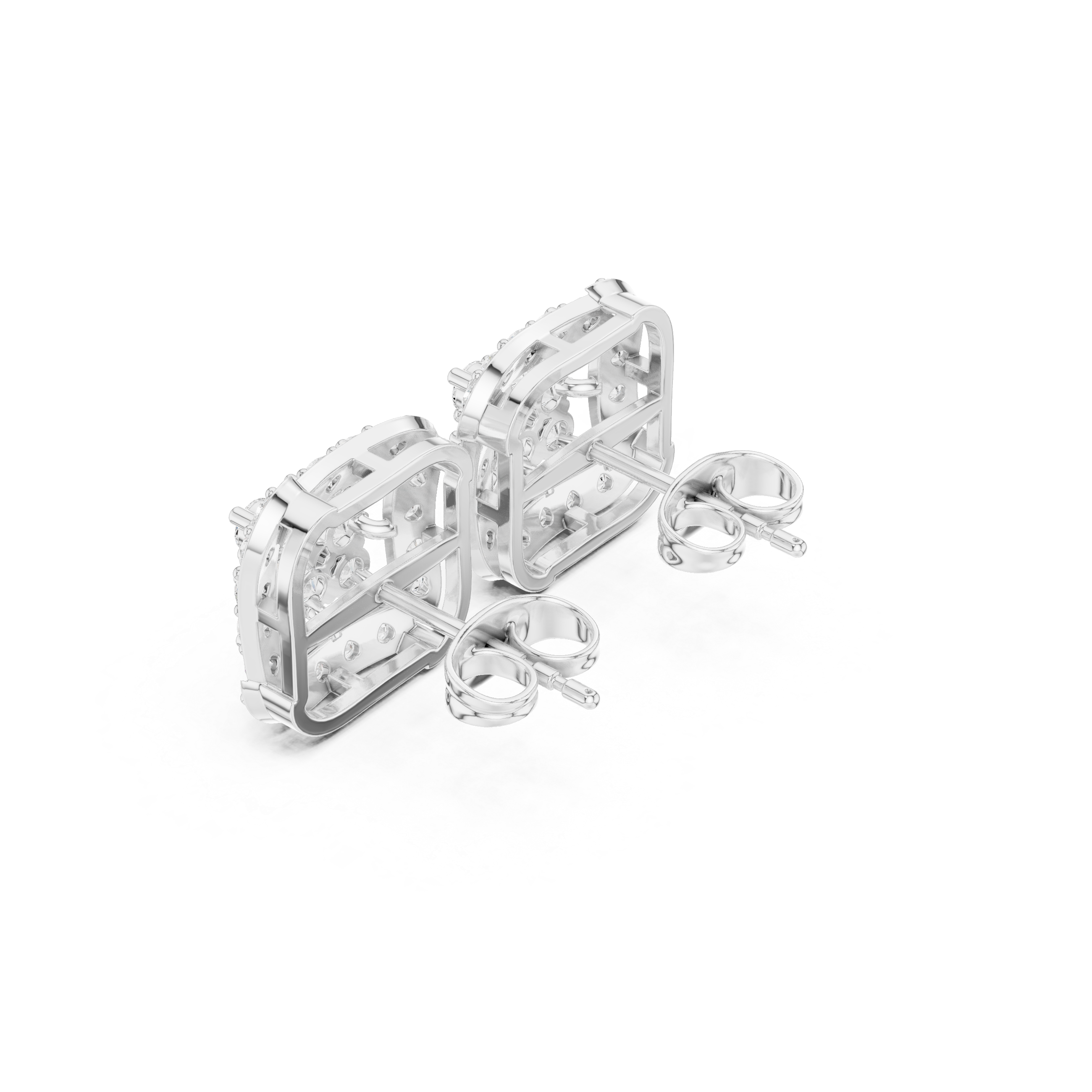 Square Halo Cluster Diamond Stud Earrings
