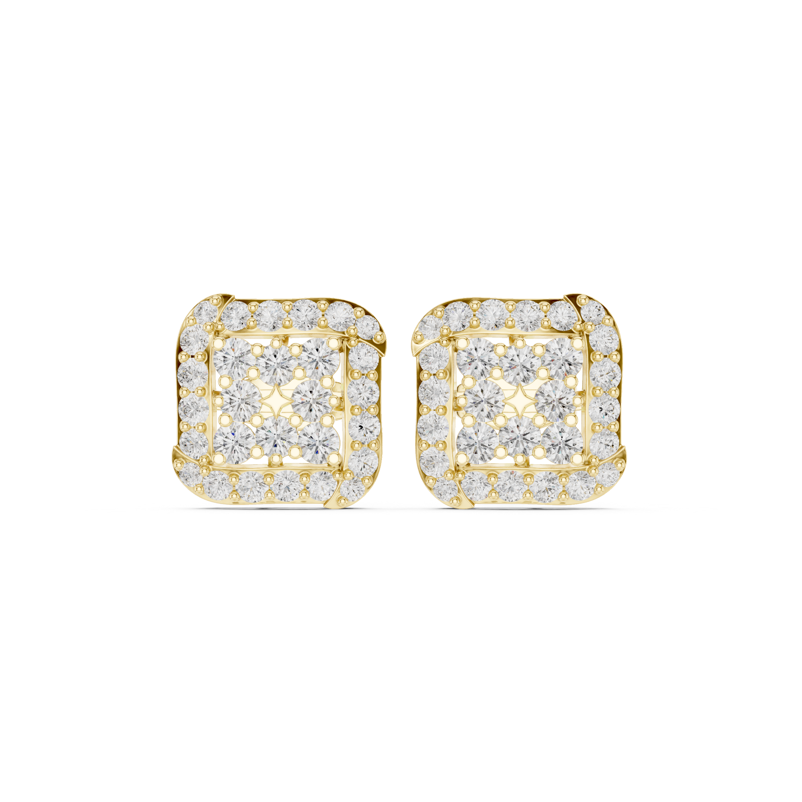 Square Halo Cluster Diamond Stud Earrings