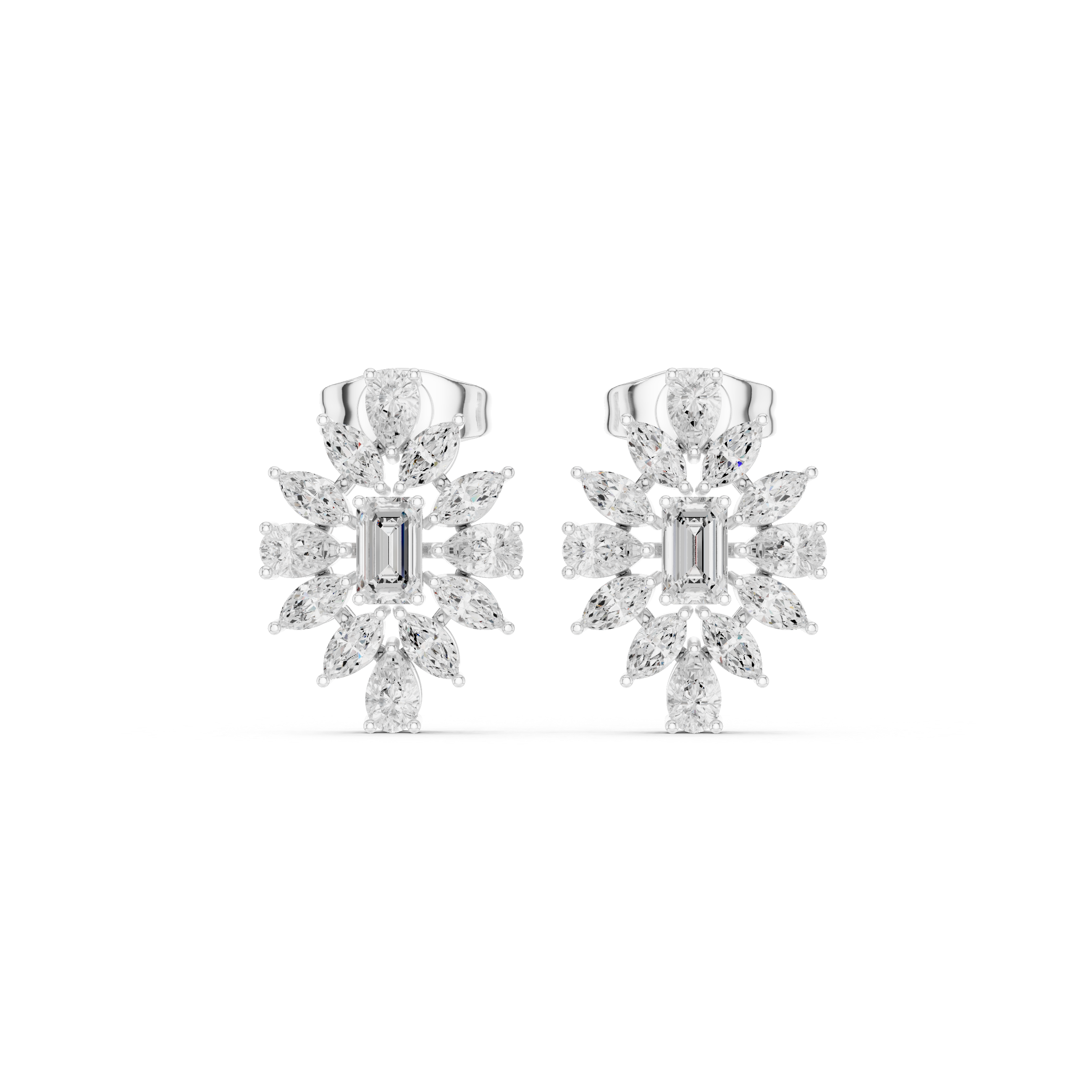 Radiant Multi-Shape Floral Diamond Stud Earrings