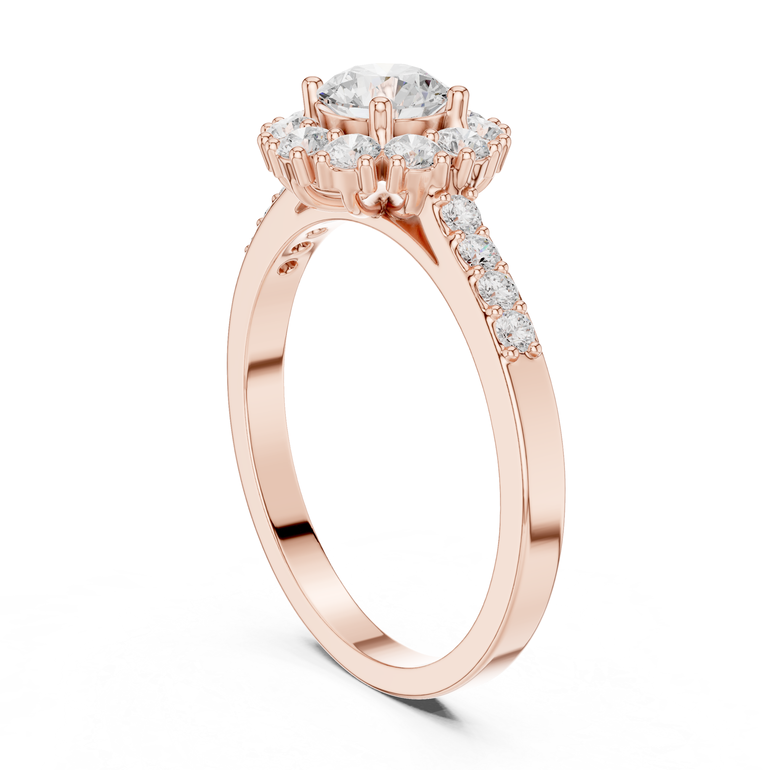 Round Diamond Halo Engagement Ring with Pavé Diamond Band