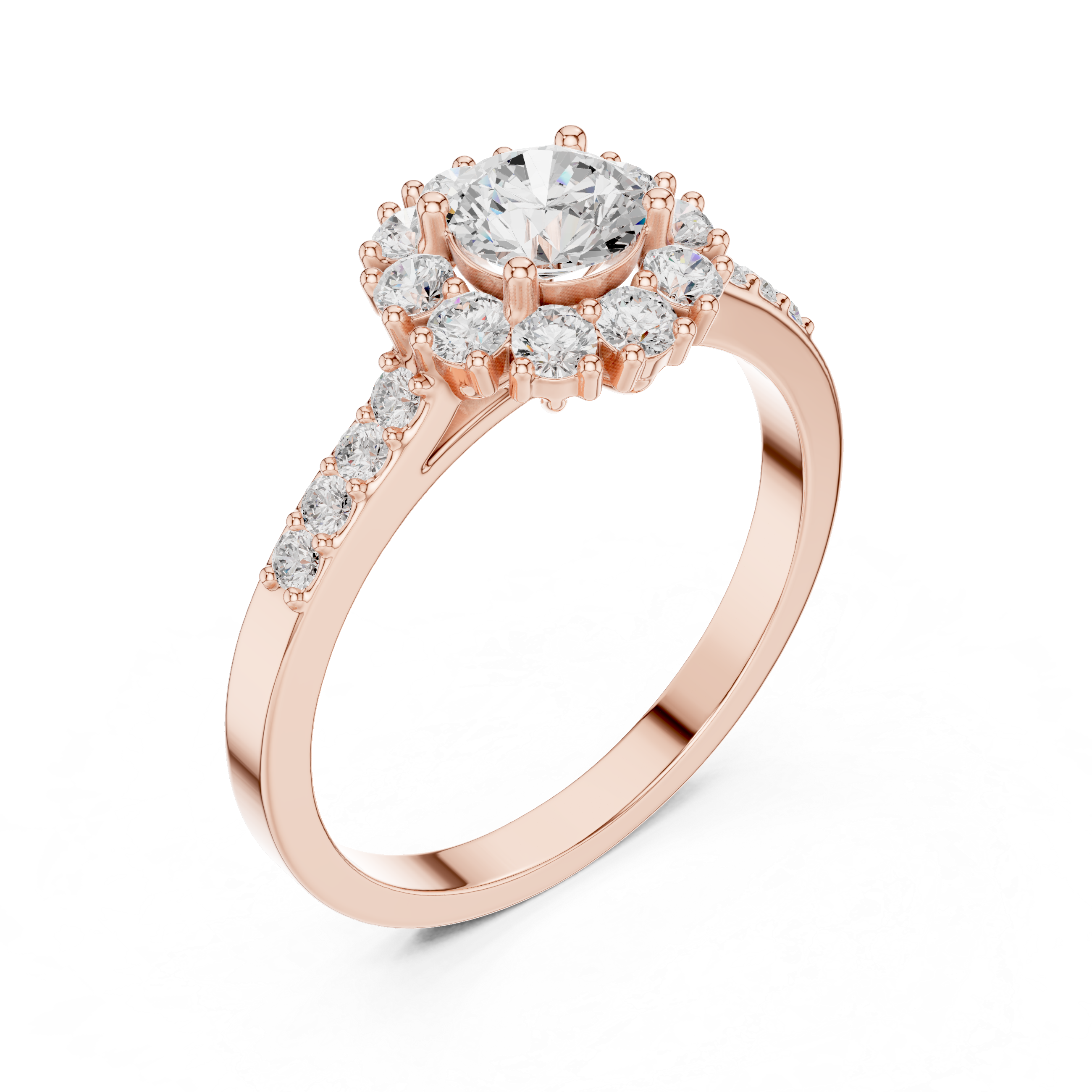 Round Diamond Halo Engagement Ring with Pavé Diamond Band