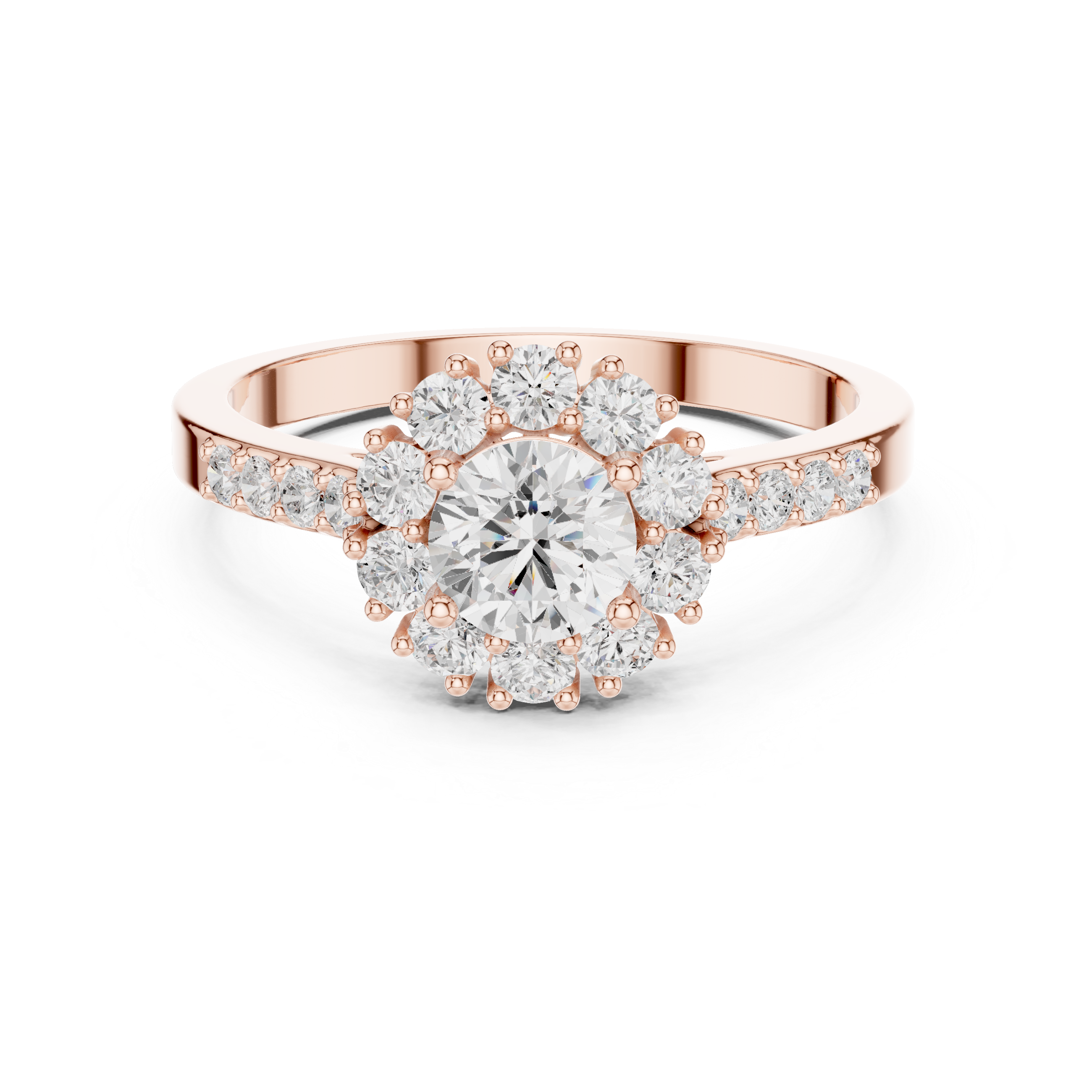 Round Diamond Halo Engagement Ring with Pavé Diamond Band