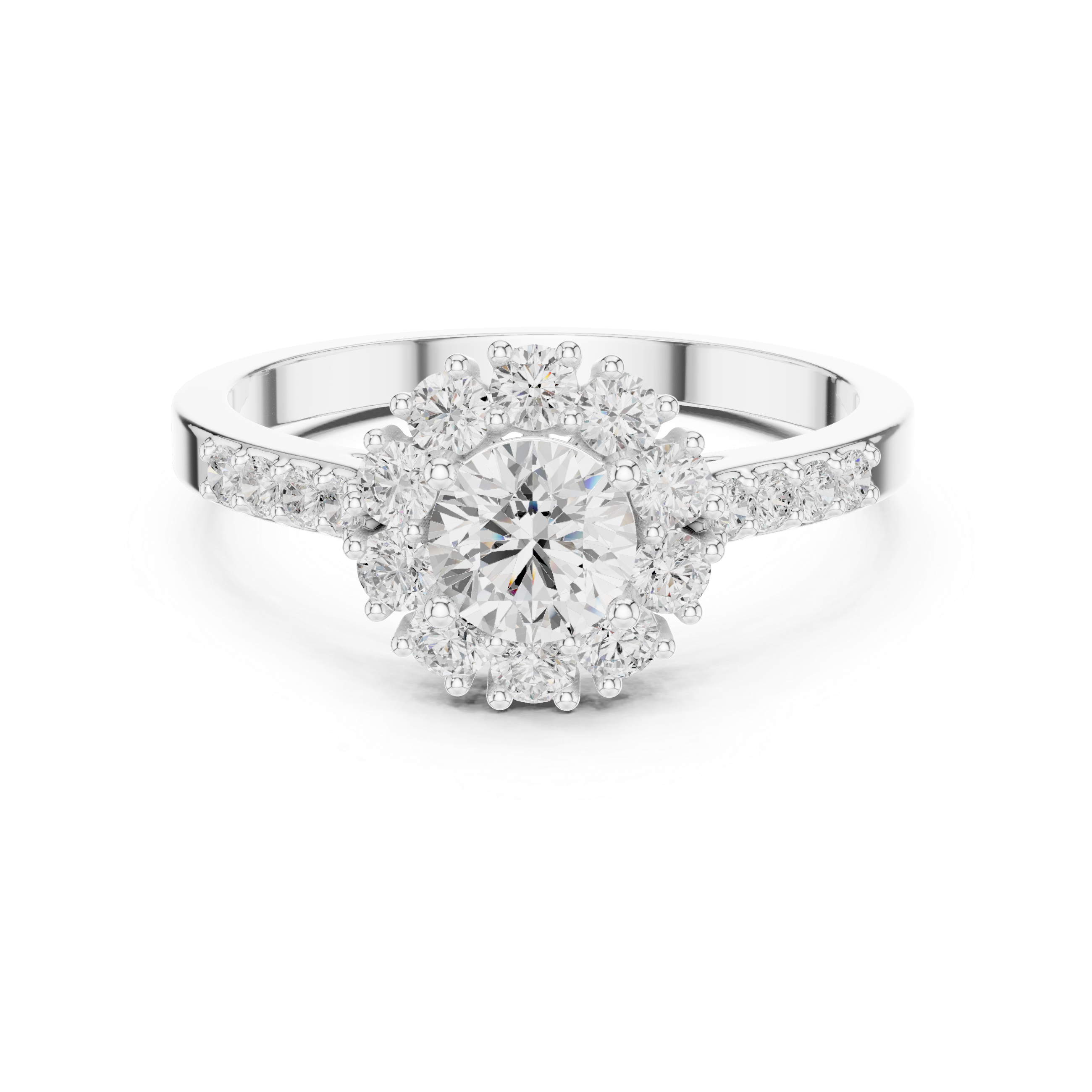 Round Diamond Halo Engagement Ring with Pavé Diamond Band