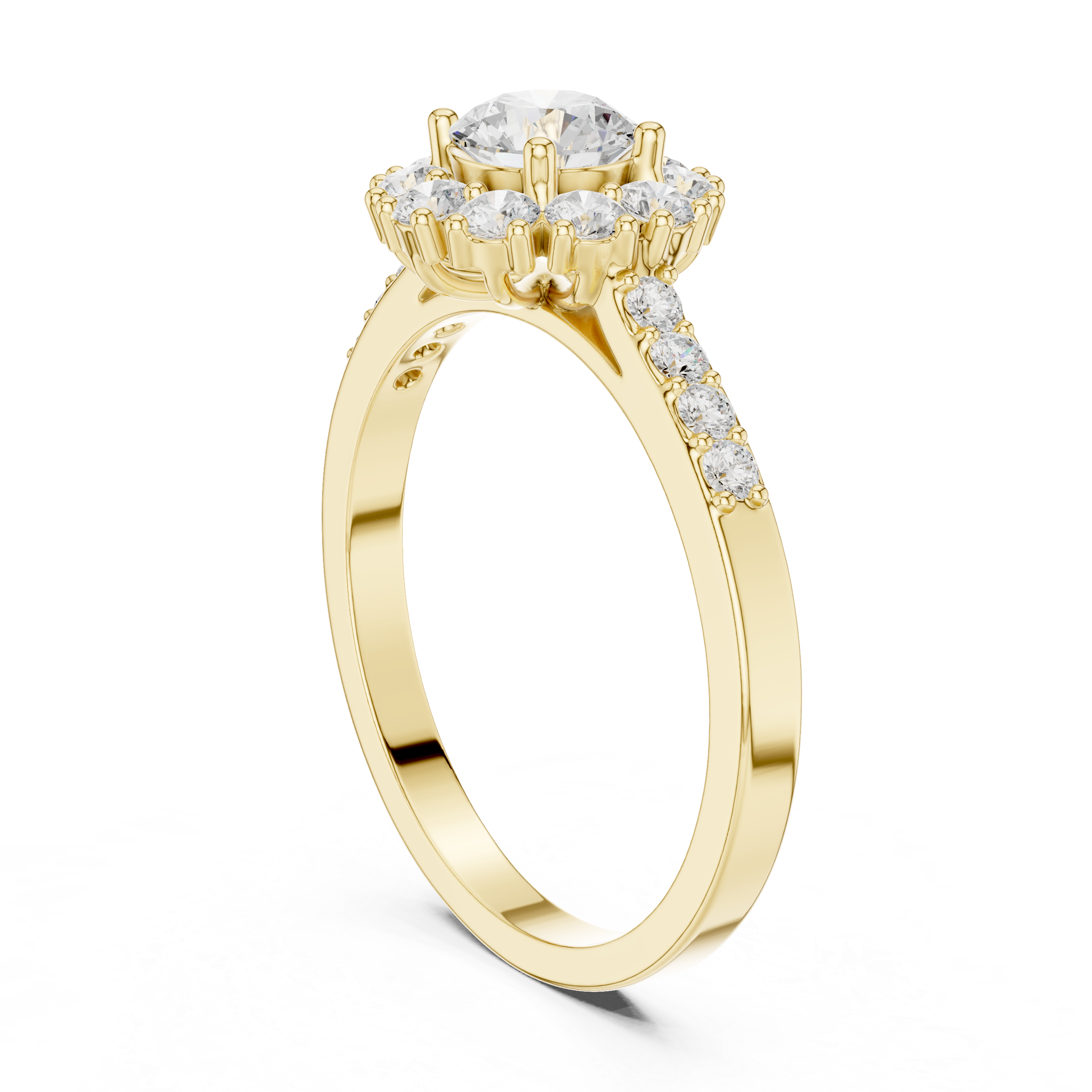 Round Diamond Halo Engagement Ring with Pavé Diamond Band