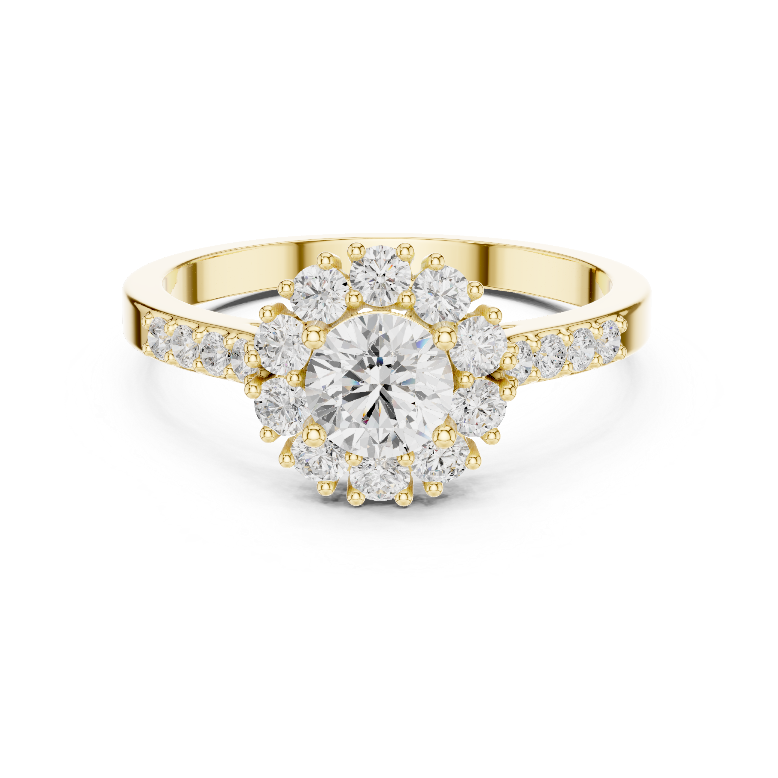Round Diamond Halo Engagement Ring with Pavé Diamond Band