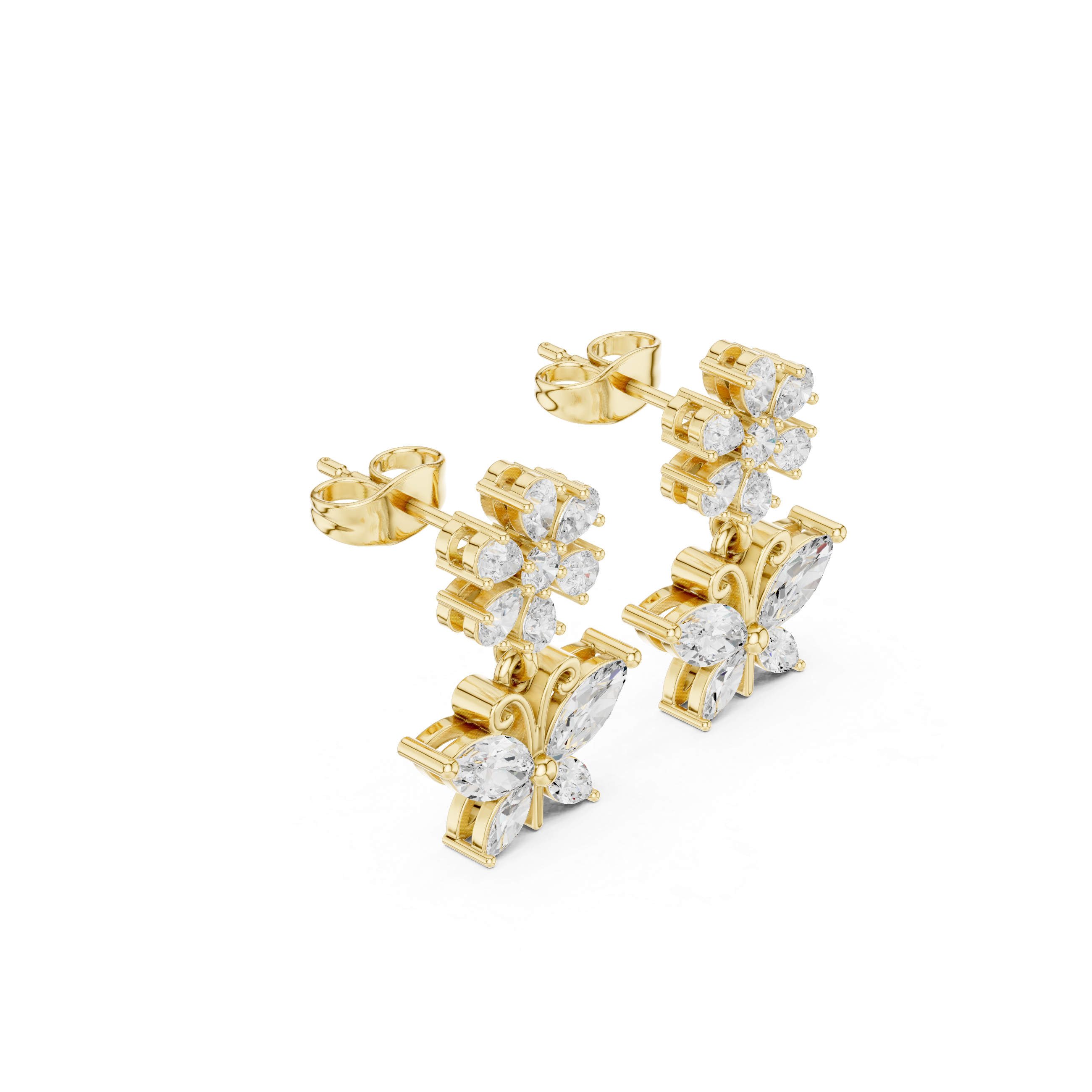 Floral & Butterfly Motif Diamond Drop Earrings