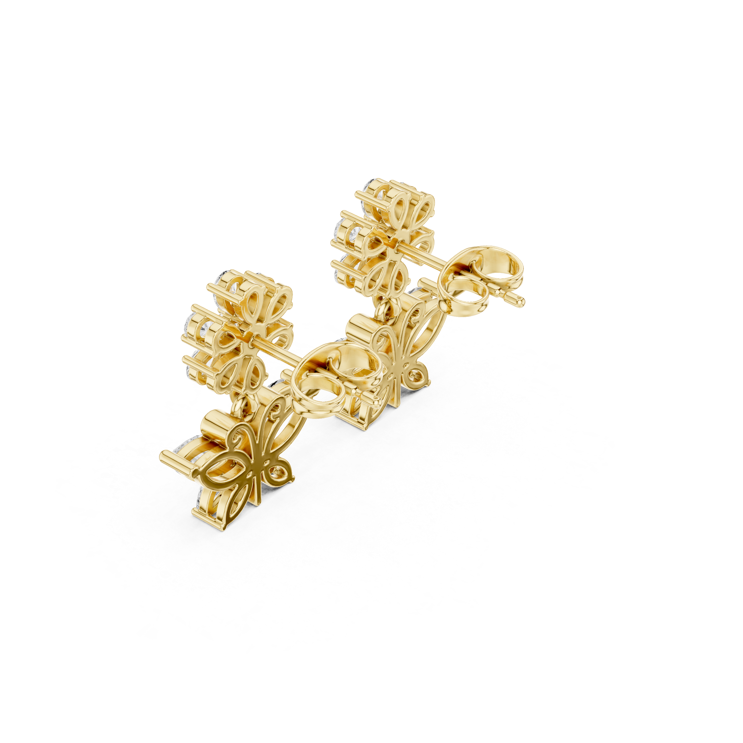 Floral & Butterfly Motif Diamond Drop Earrings