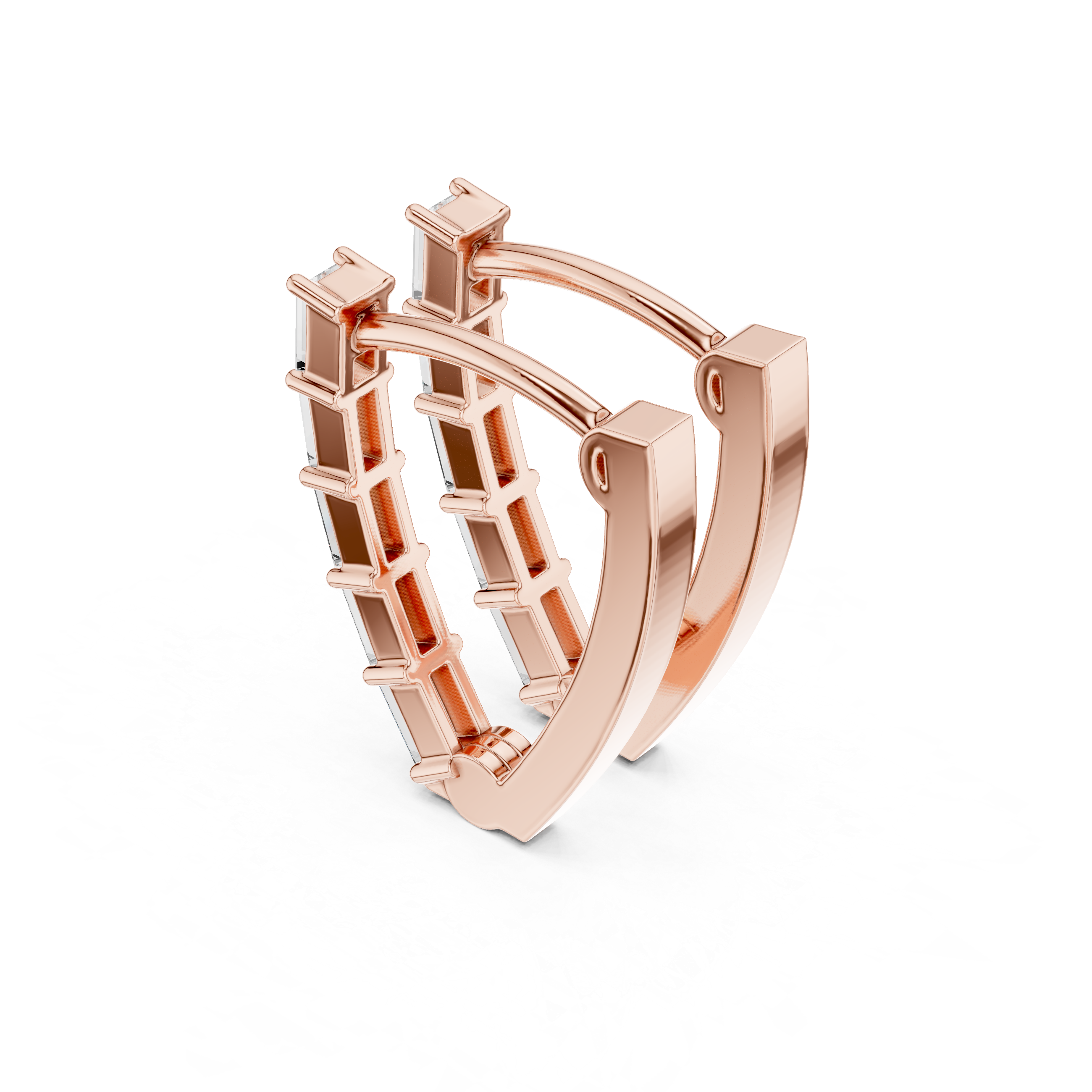 Modern Baguette Stone Half Hoop Earrings