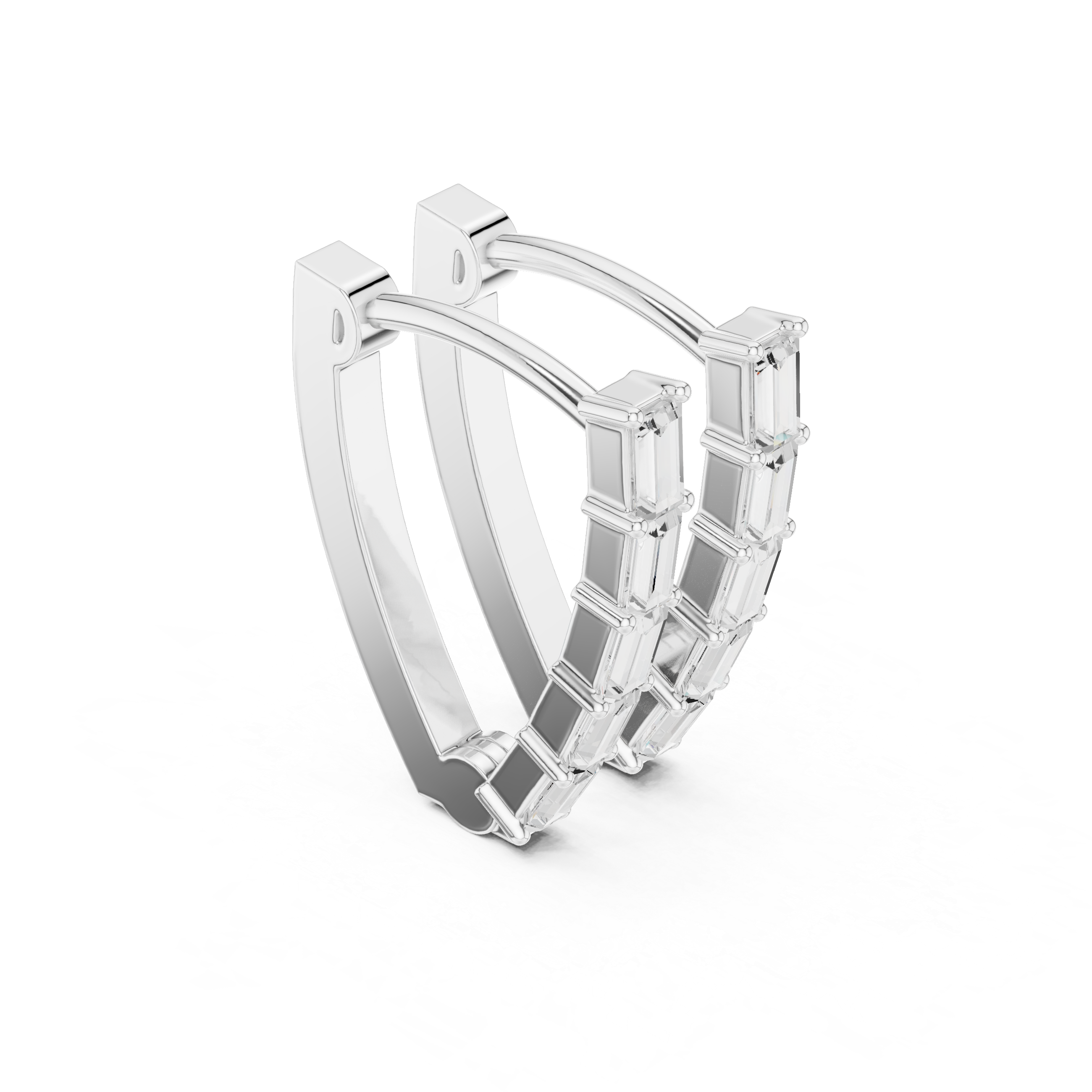 Modern Baguette Stone Half Hoop Earrings