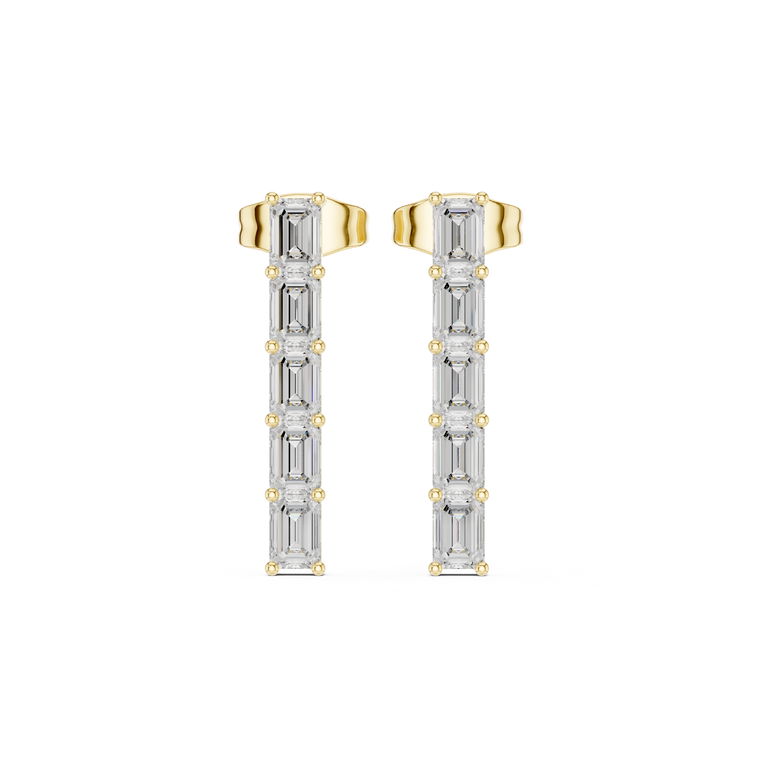 Modern Long Linear Baguette Stone Earrings