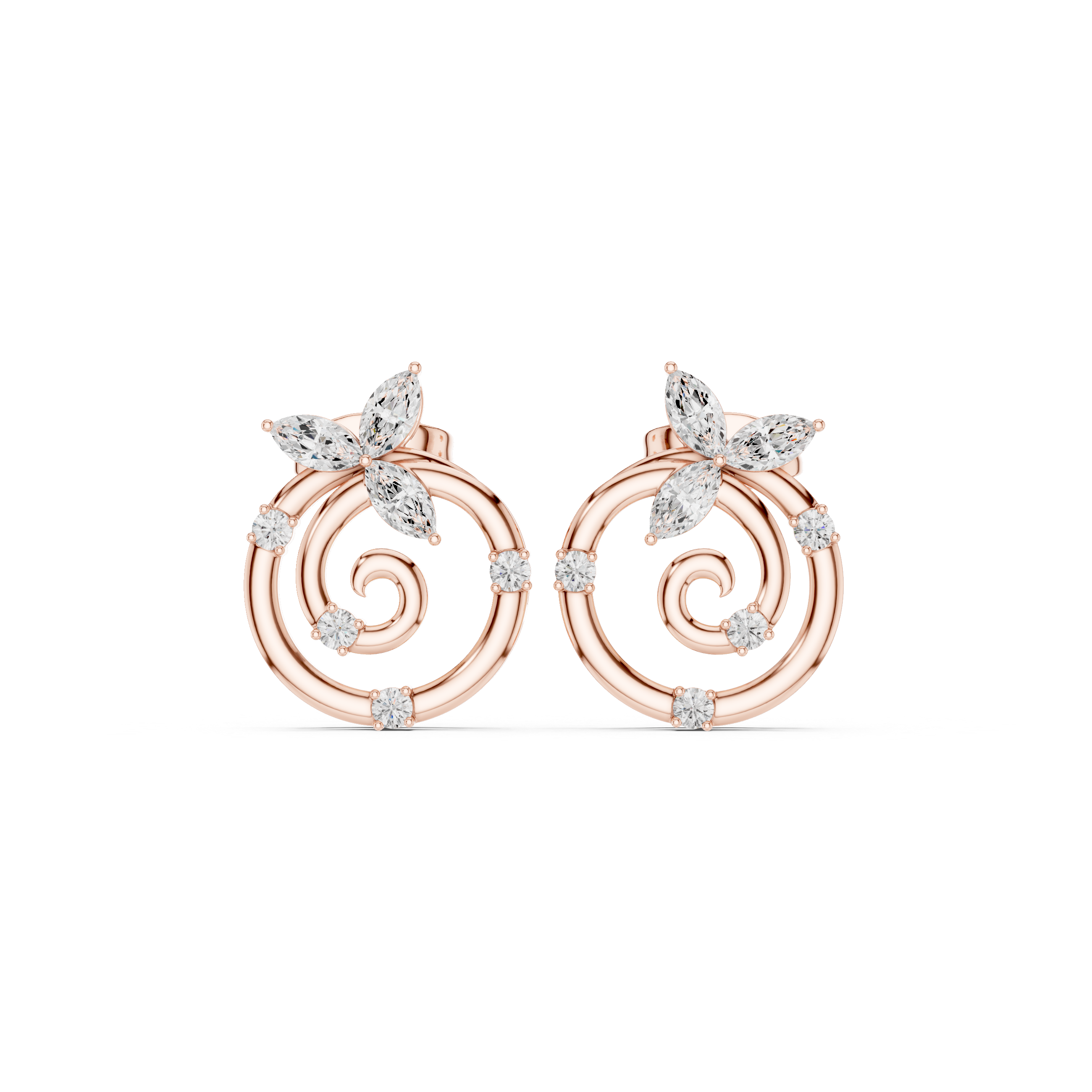 Nature-Inspired Spiral Marquise Stone Earrings – Elegant and Artistic Design