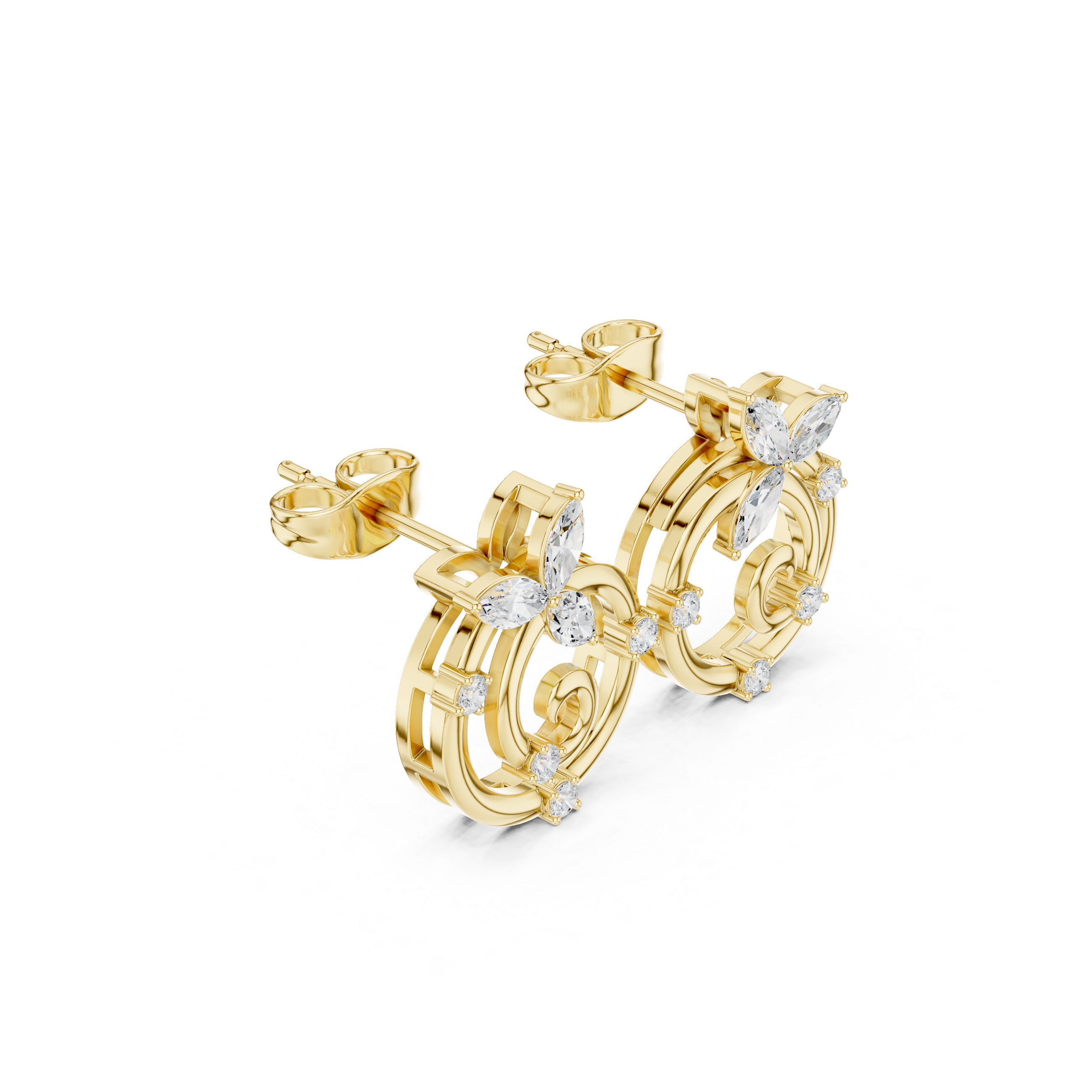 Nature-Inspired Spiral Marquise Stone Earrings – Elegant and Artistic Design