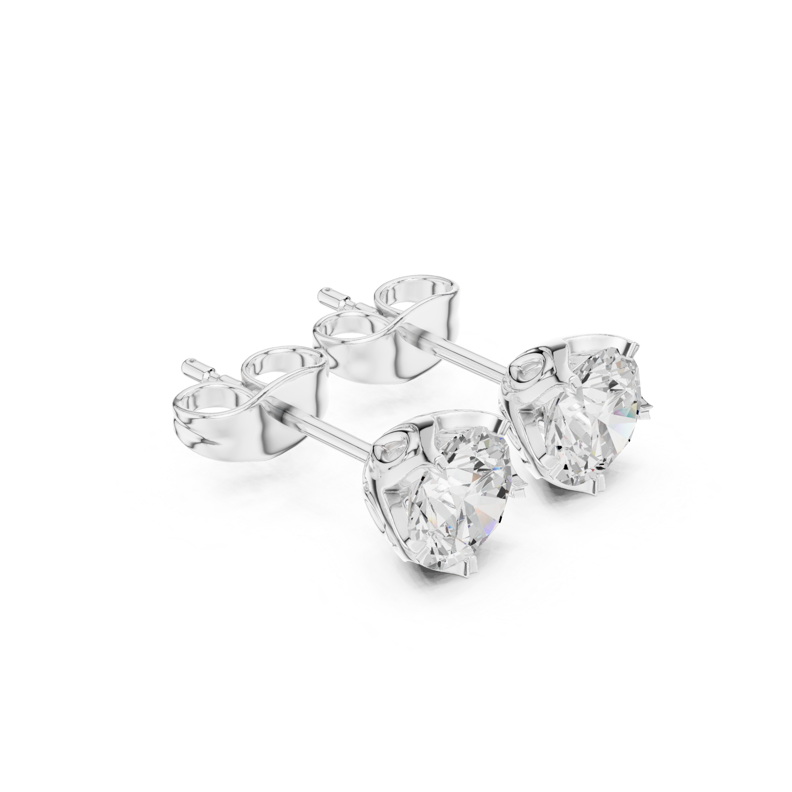 Classic Round Diamond Stud Earrings – 4 Prong Floral Setting