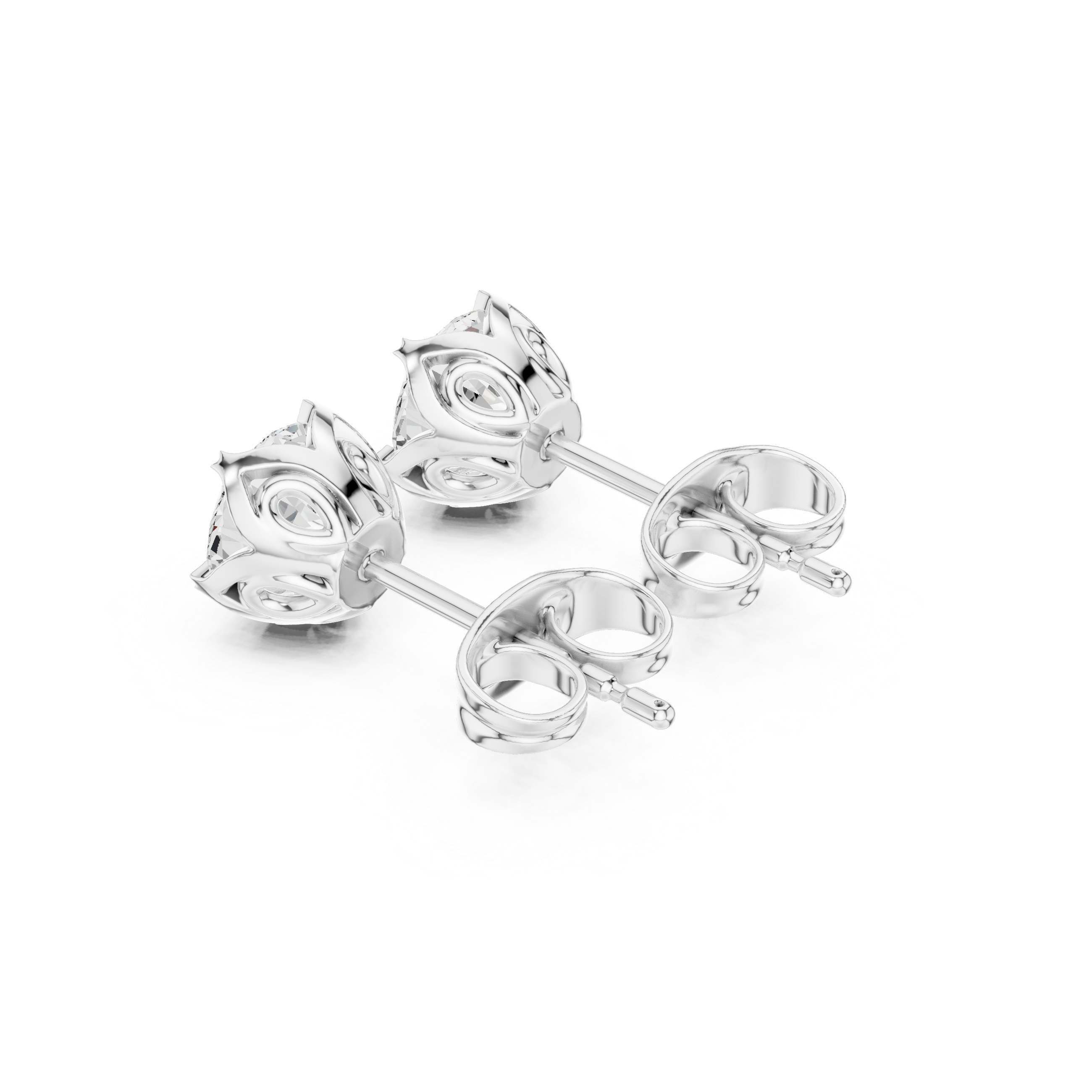 Classic Round Diamond Stud Earrings – 4 Prong Floral Setting