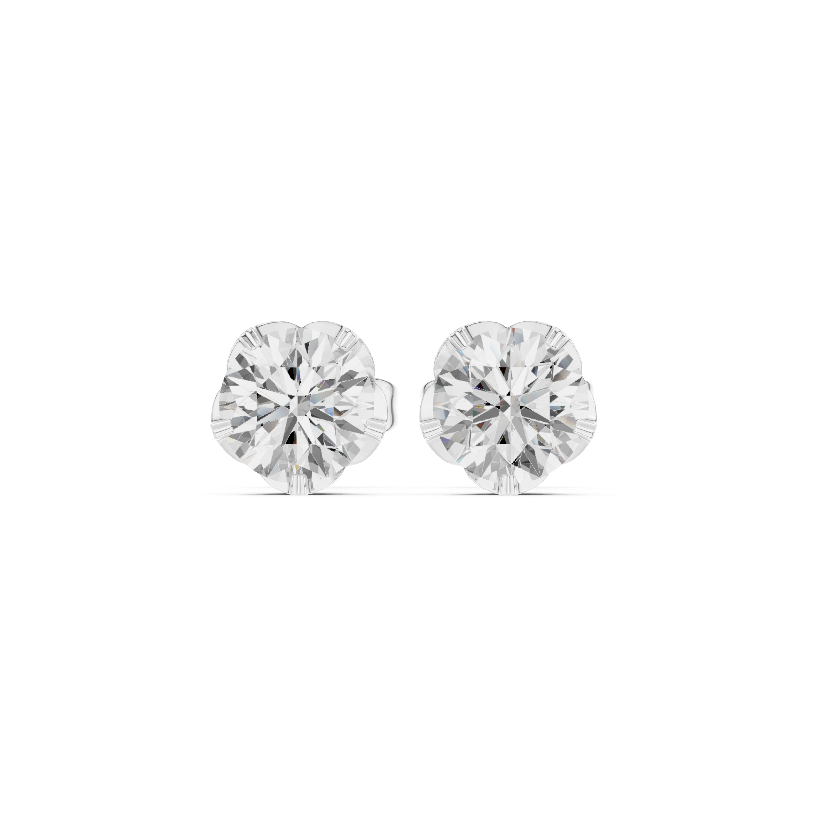 Classic Round Diamond Stud Earrings – 4 Prong Floral Setting