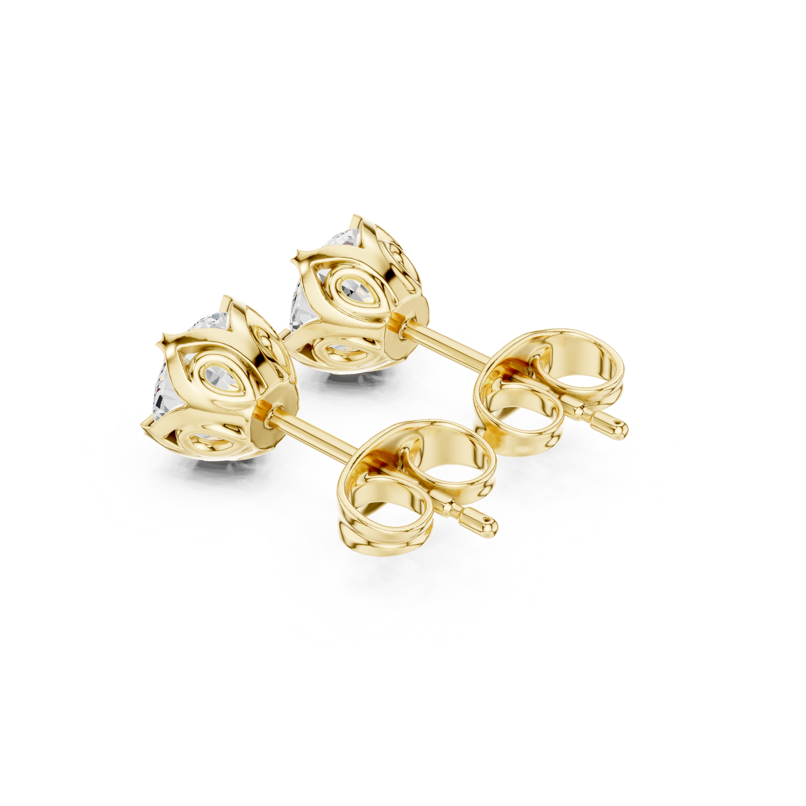 Classic Round Diamond Stud Earrings – 4 Prong Floral Setting