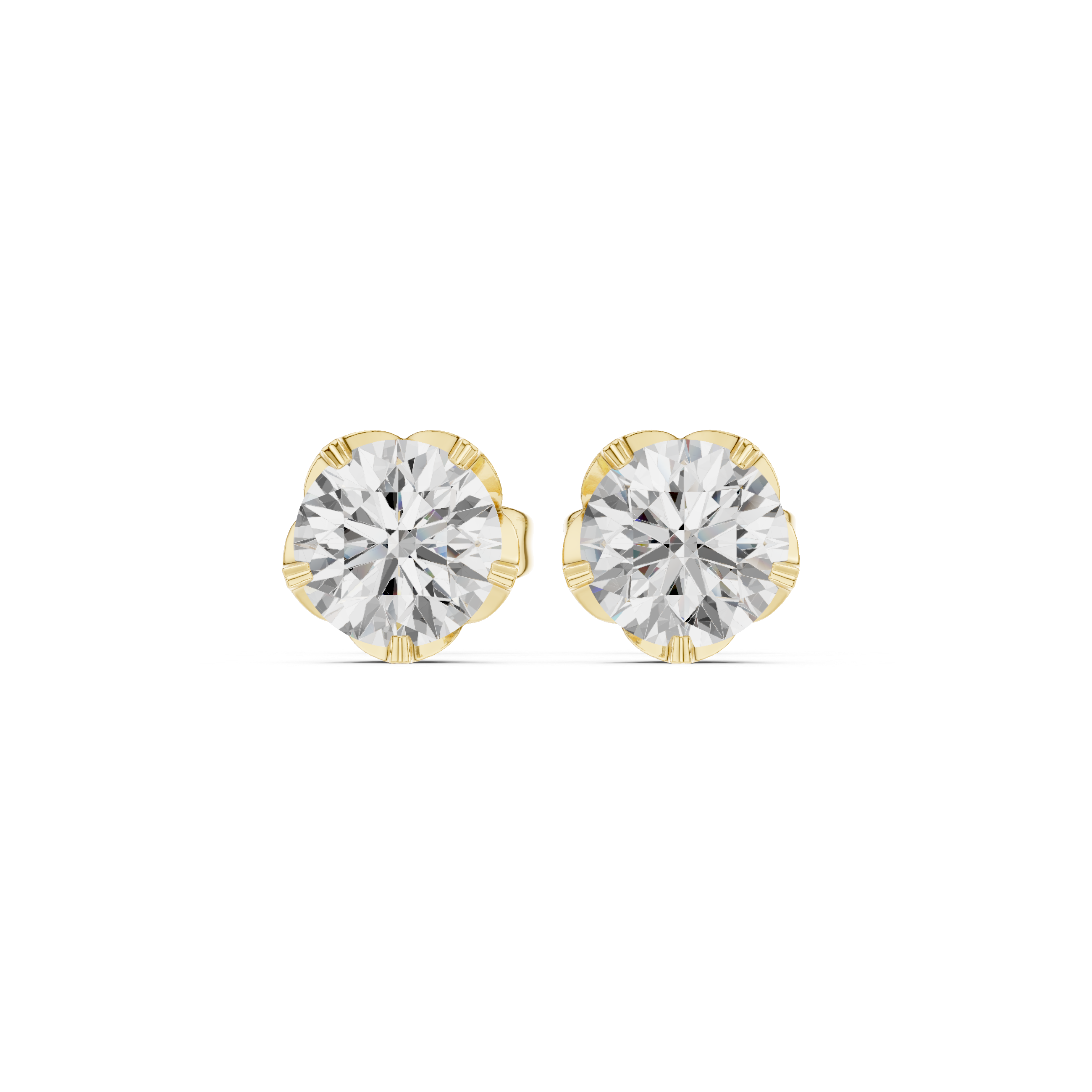 Classic Round Diamond Stud Earrings – 4 Prong Floral Setting