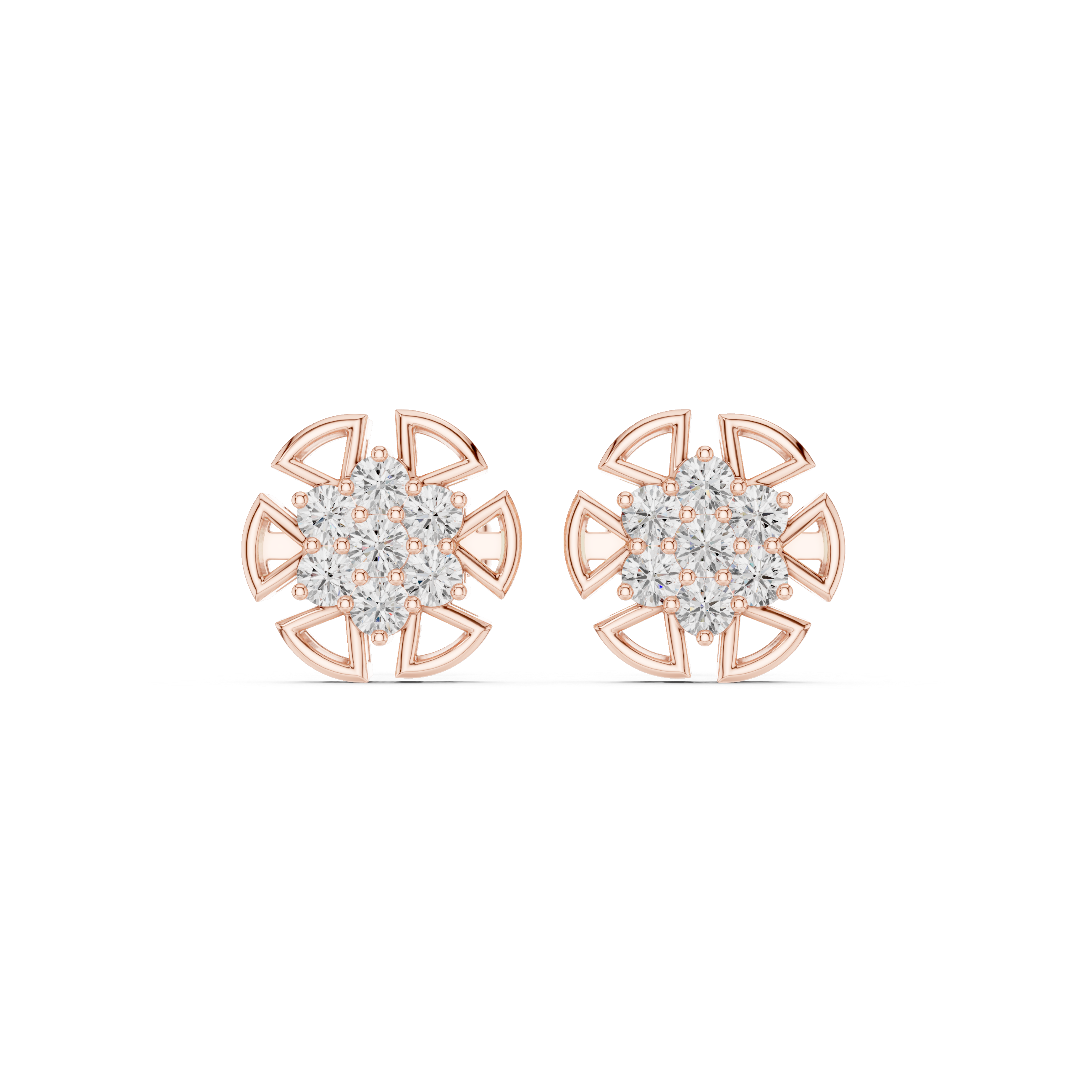 Round Cluster Diamond Earrings – Geometric Halo Design