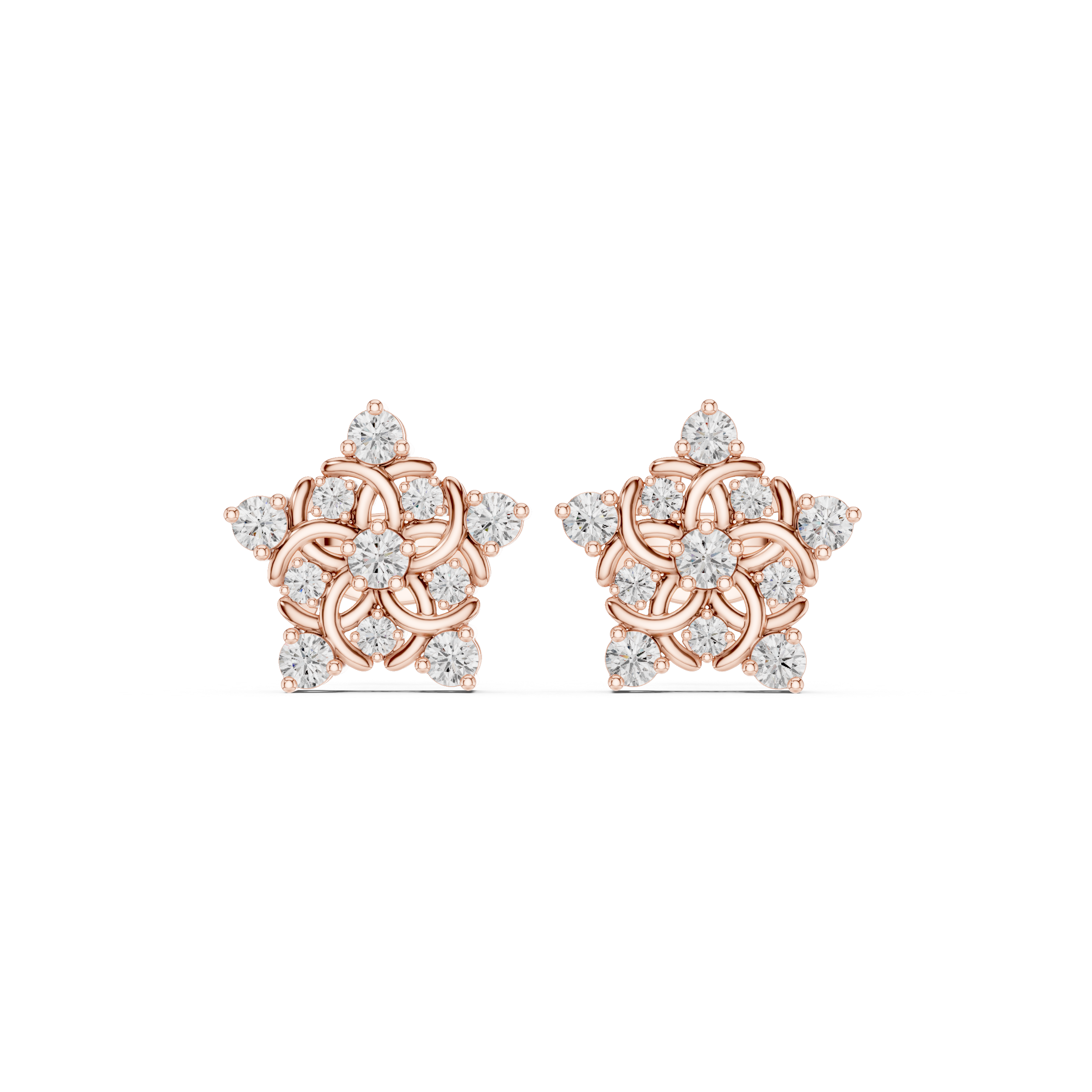 Vintage Star Motif Diamond Stud Earrings – Ornate Circular Design