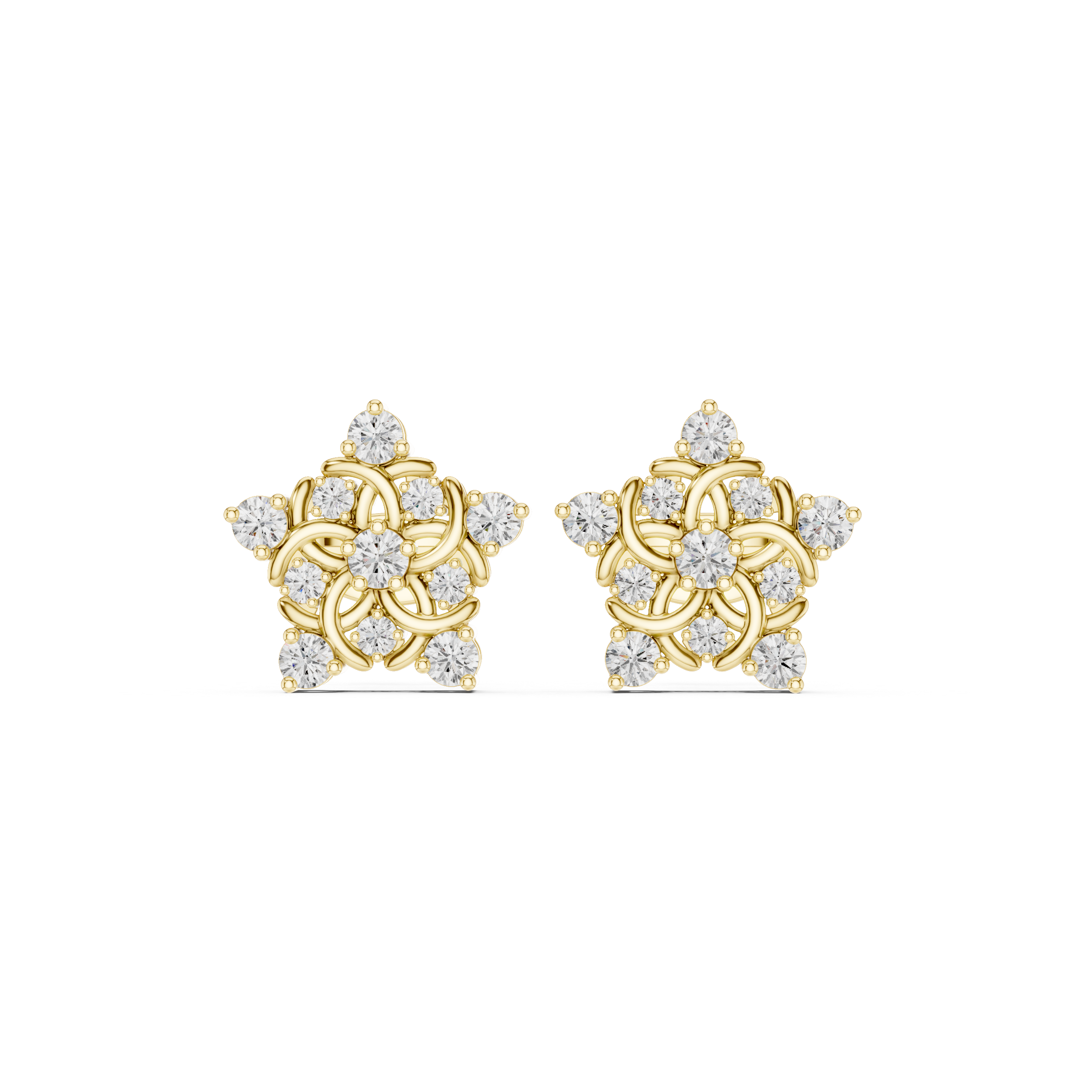 Vintage Star Motif Diamond Stud Earrings – Ornate Circular Design