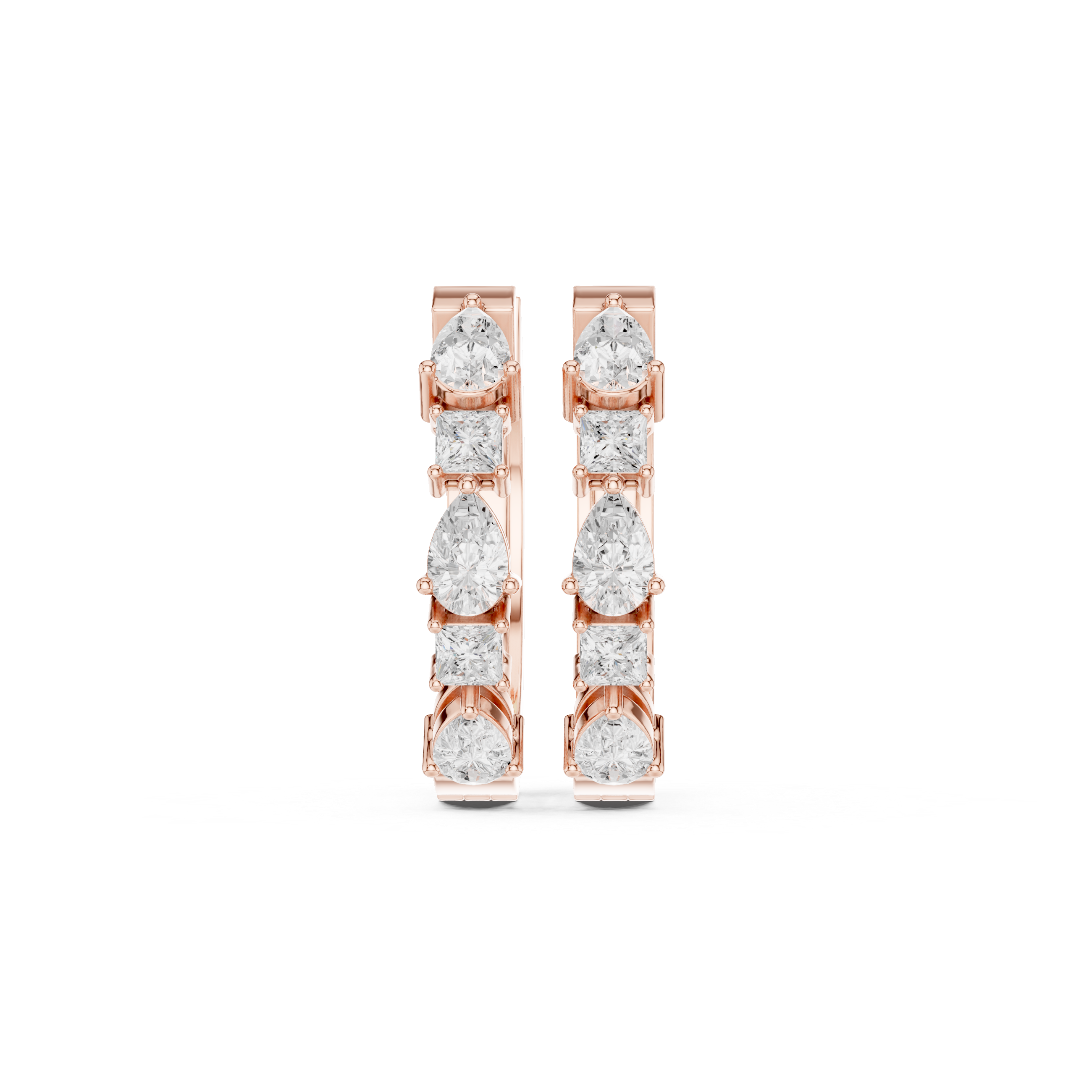 Multi Shape Diamond Hoop Earrings – Pear & Princess Cut Line Design