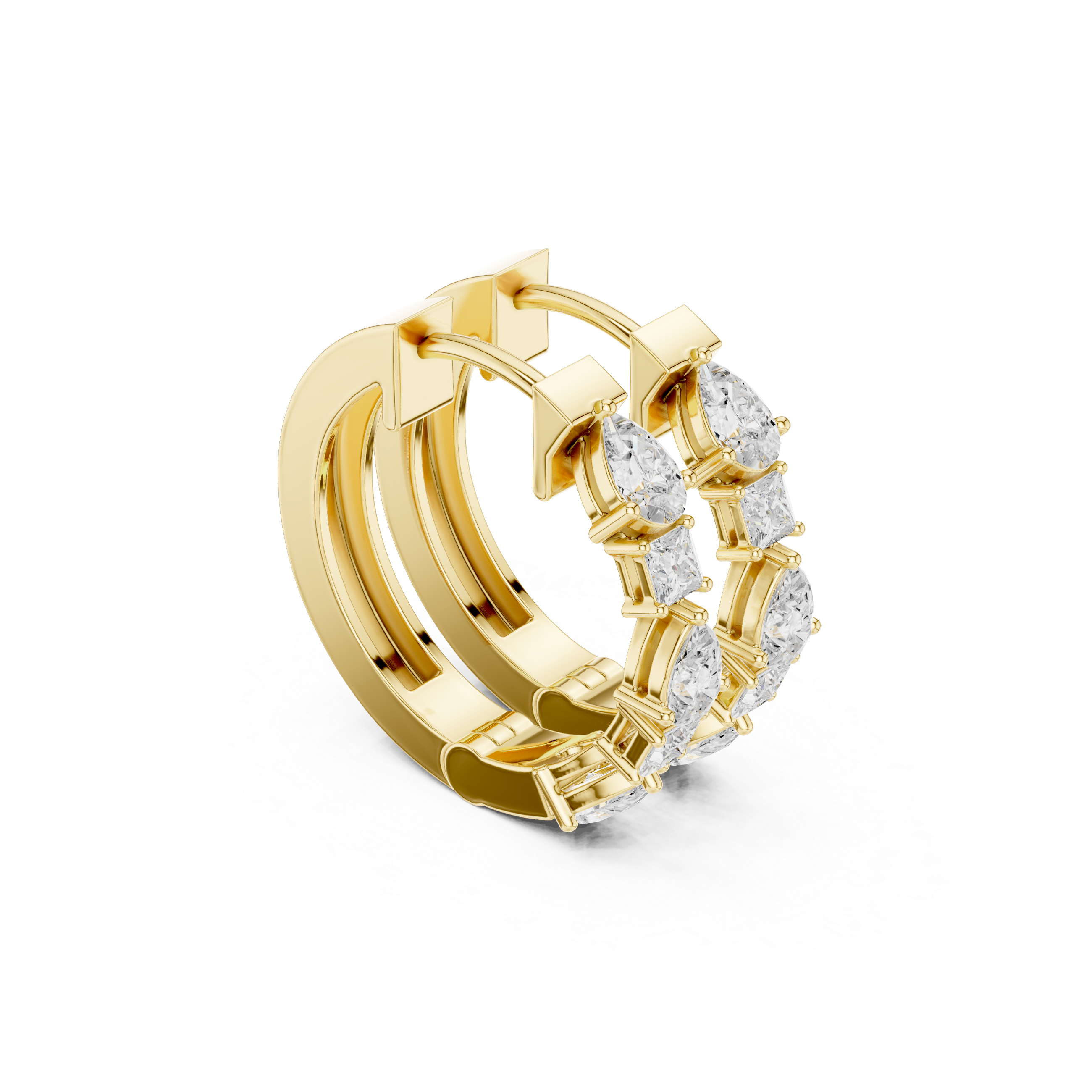 Multi Shape Diamond Hoop Earrings – Pear & Princess Cut Line Design