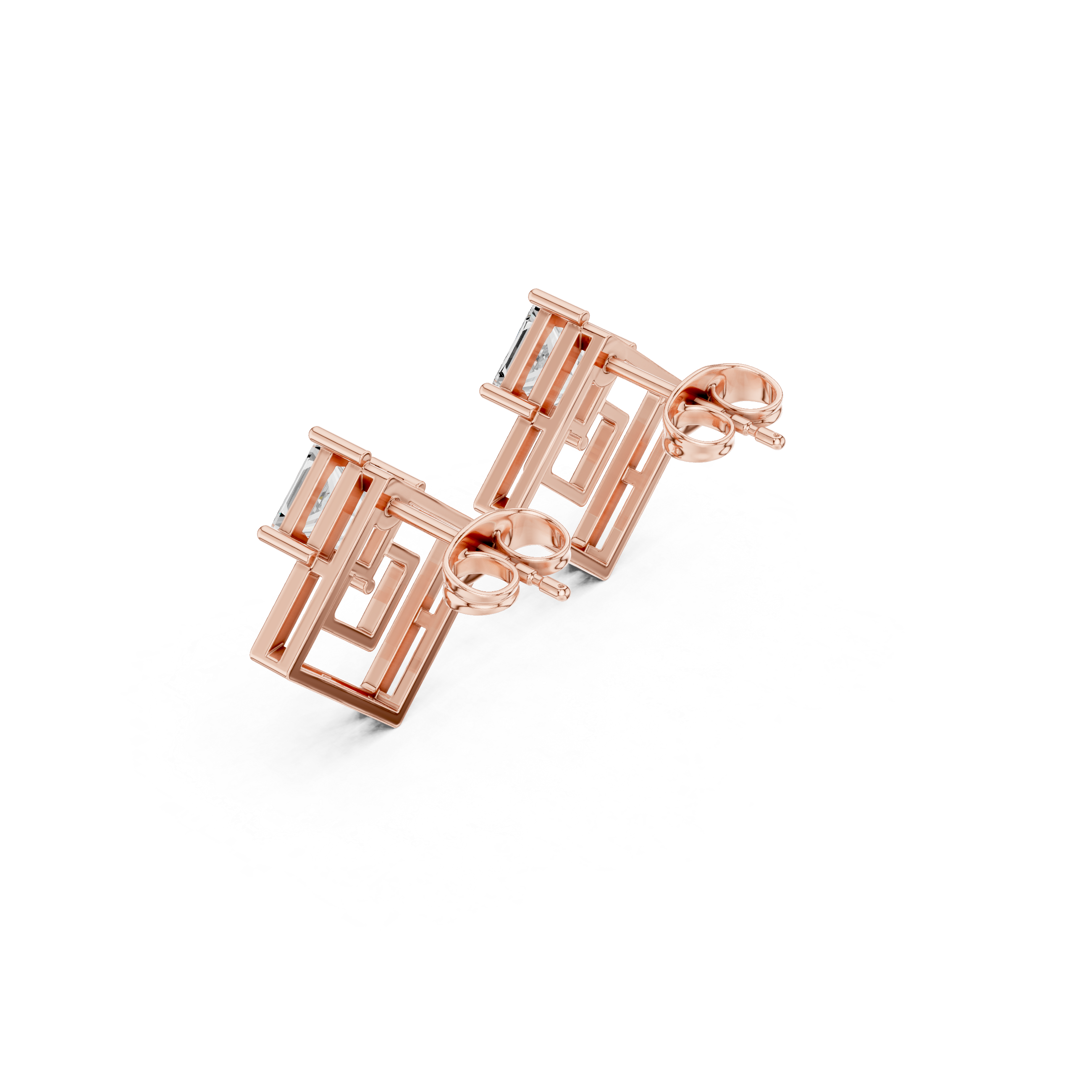 Geometric Princess Cut Diamond Earrings – Double Square Frame Design