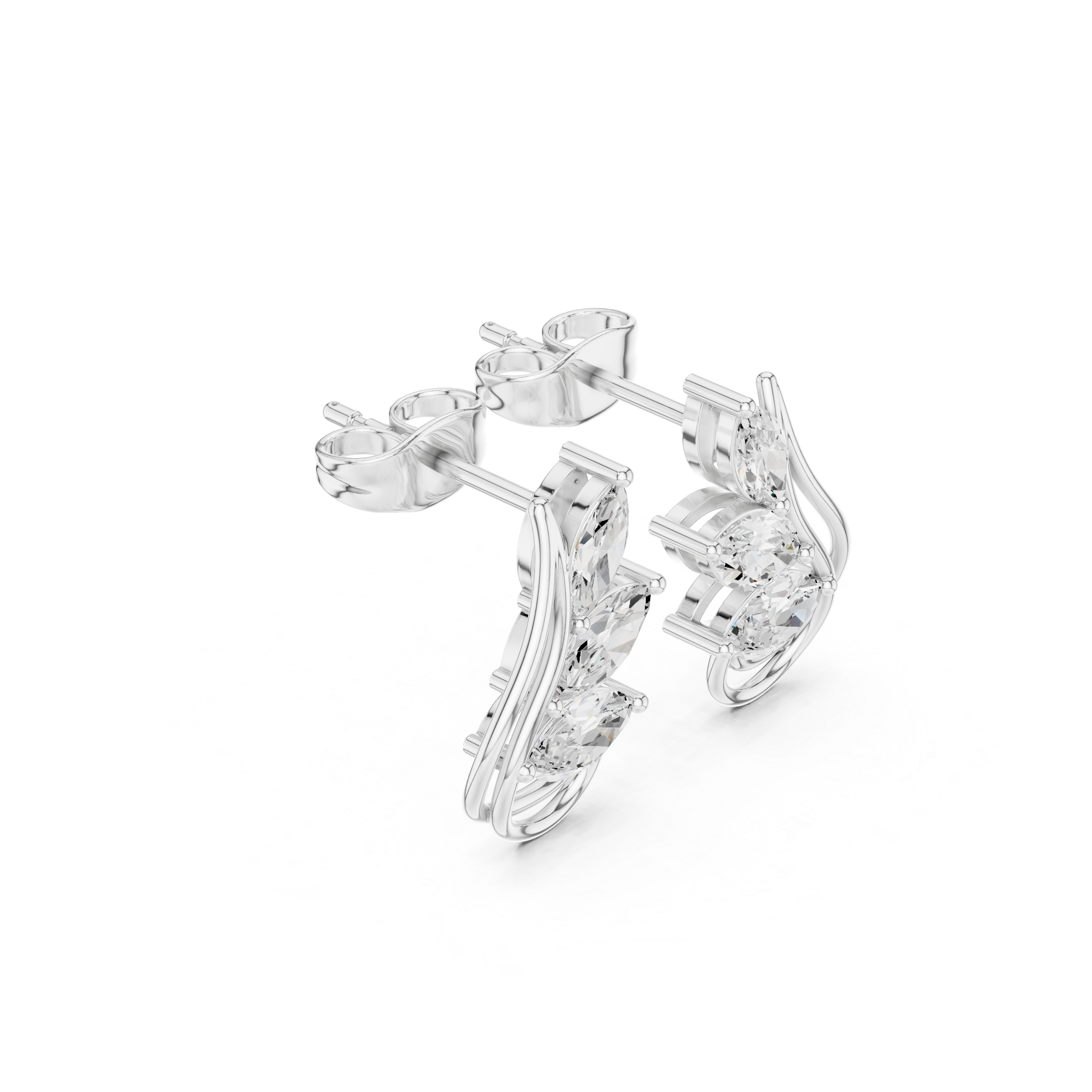 Marquise Cut Multi-Stone Stud Earrings – Elegant Flow Design