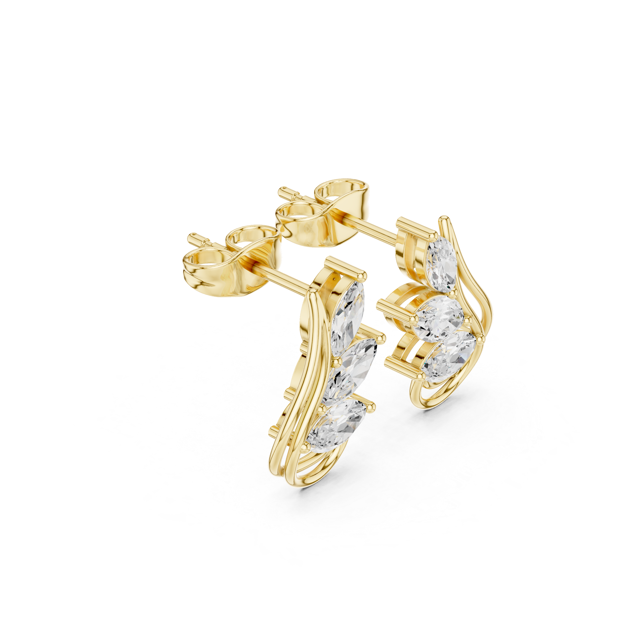 Marquise Cut Multi-Stone Stud Earrings – Elegant Flow Design
