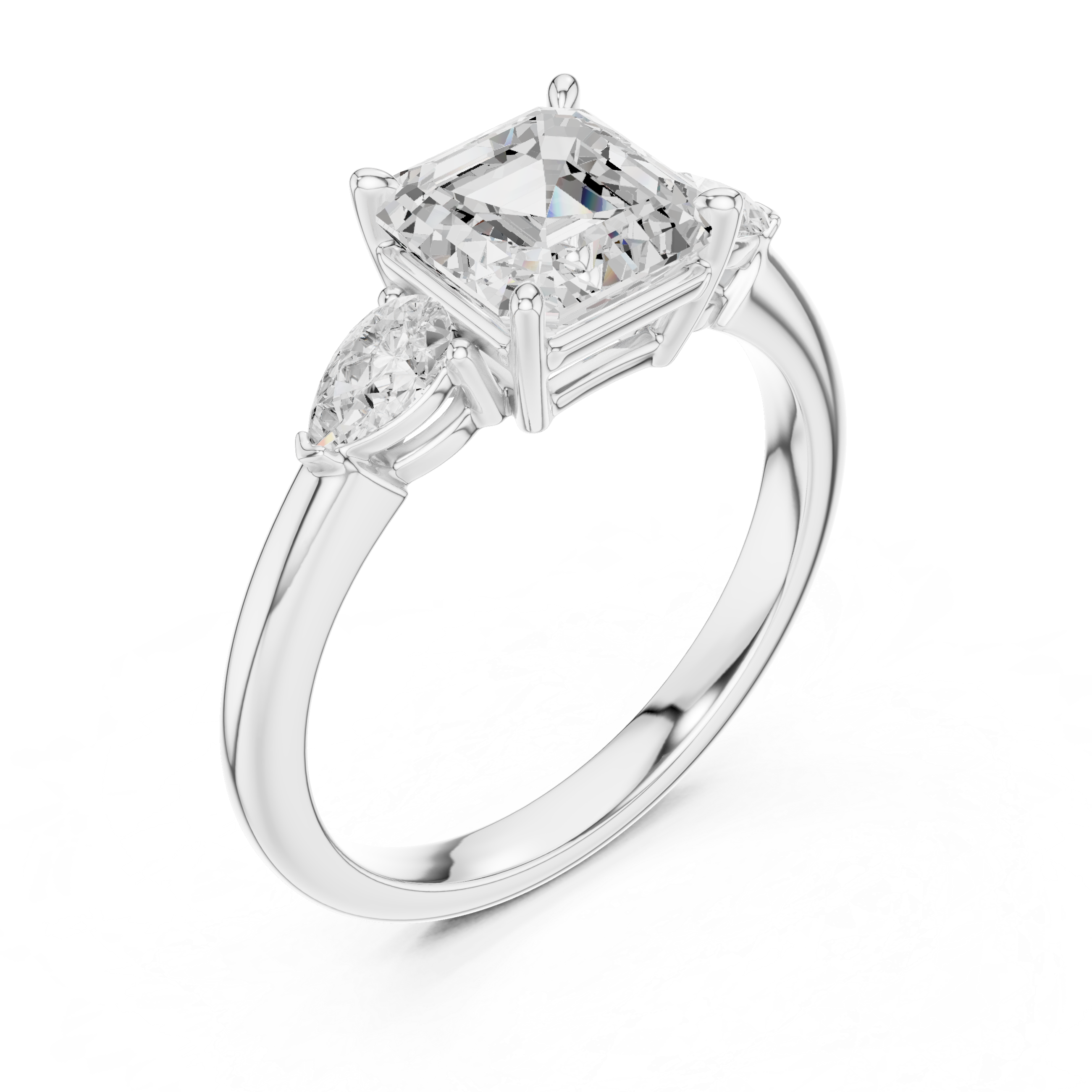 Asscher Cut Three-Stone Diamond Engagement Ring
