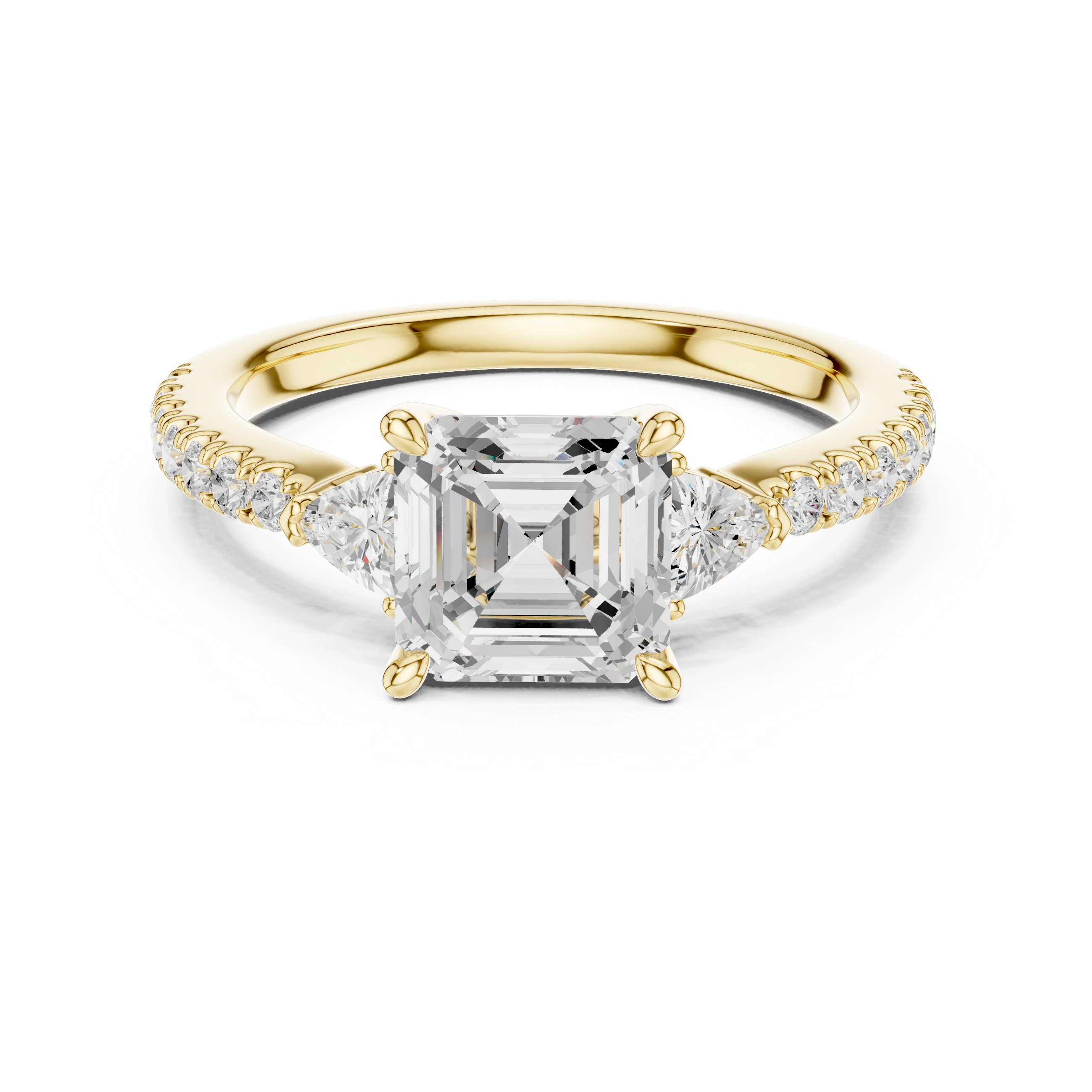 Asscher Cut Diamond Engagement Ring with Pavé Band and Trillion Side Stones