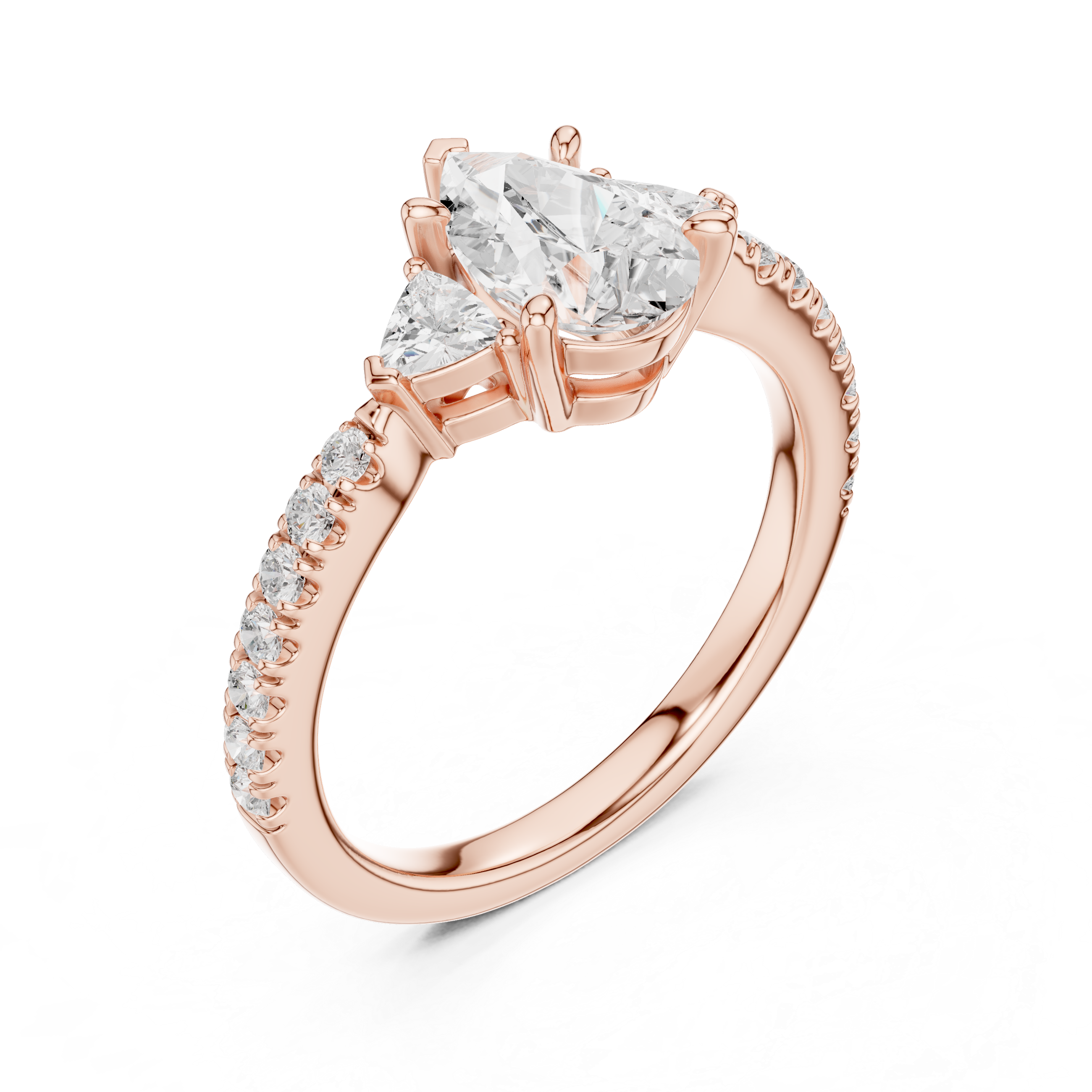 Pear Cut Diamond Engagement Ring with Pavé Band and Trillion Accents