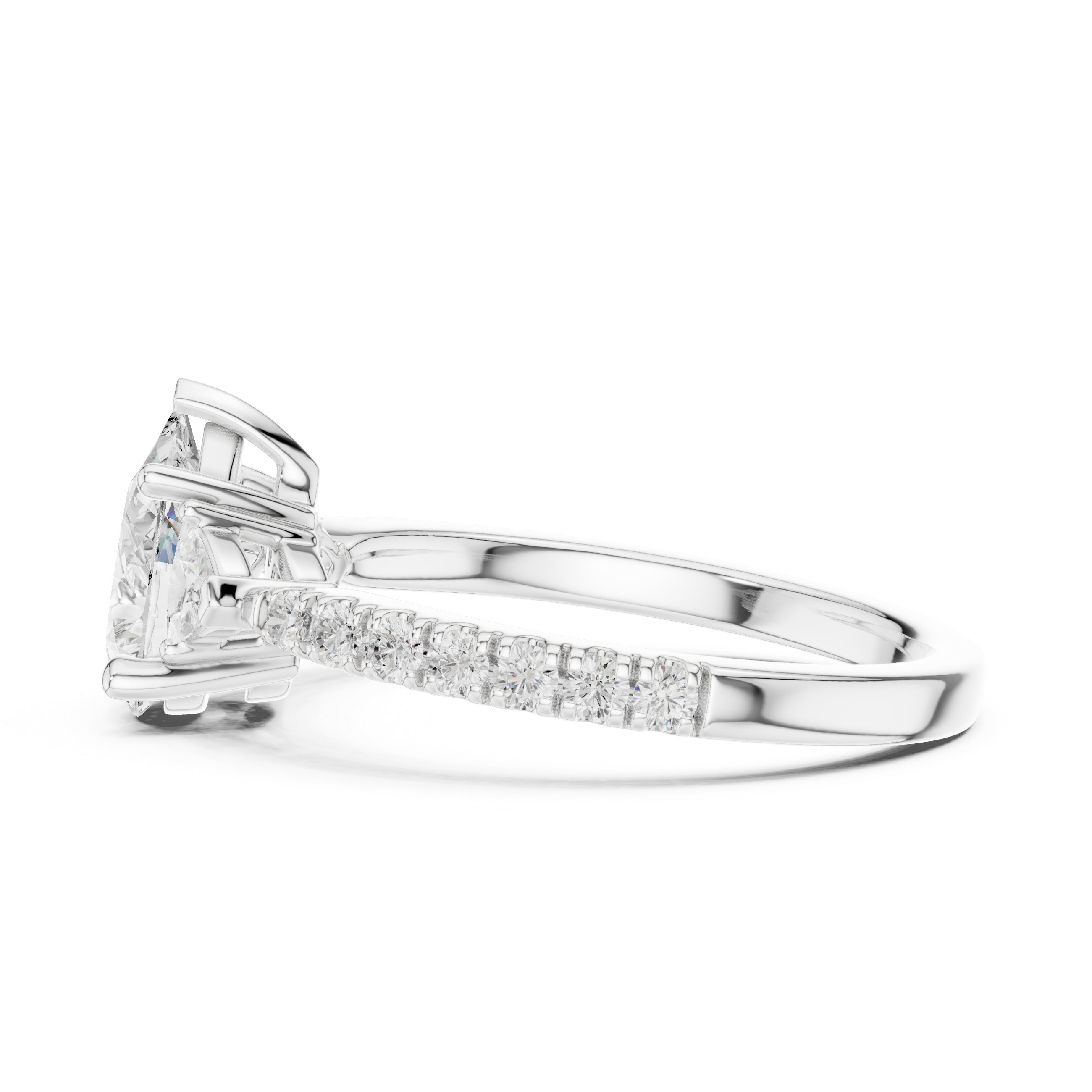 Pear Cut Diamond Engagement Ring with Pavé Band and Trillion Accents