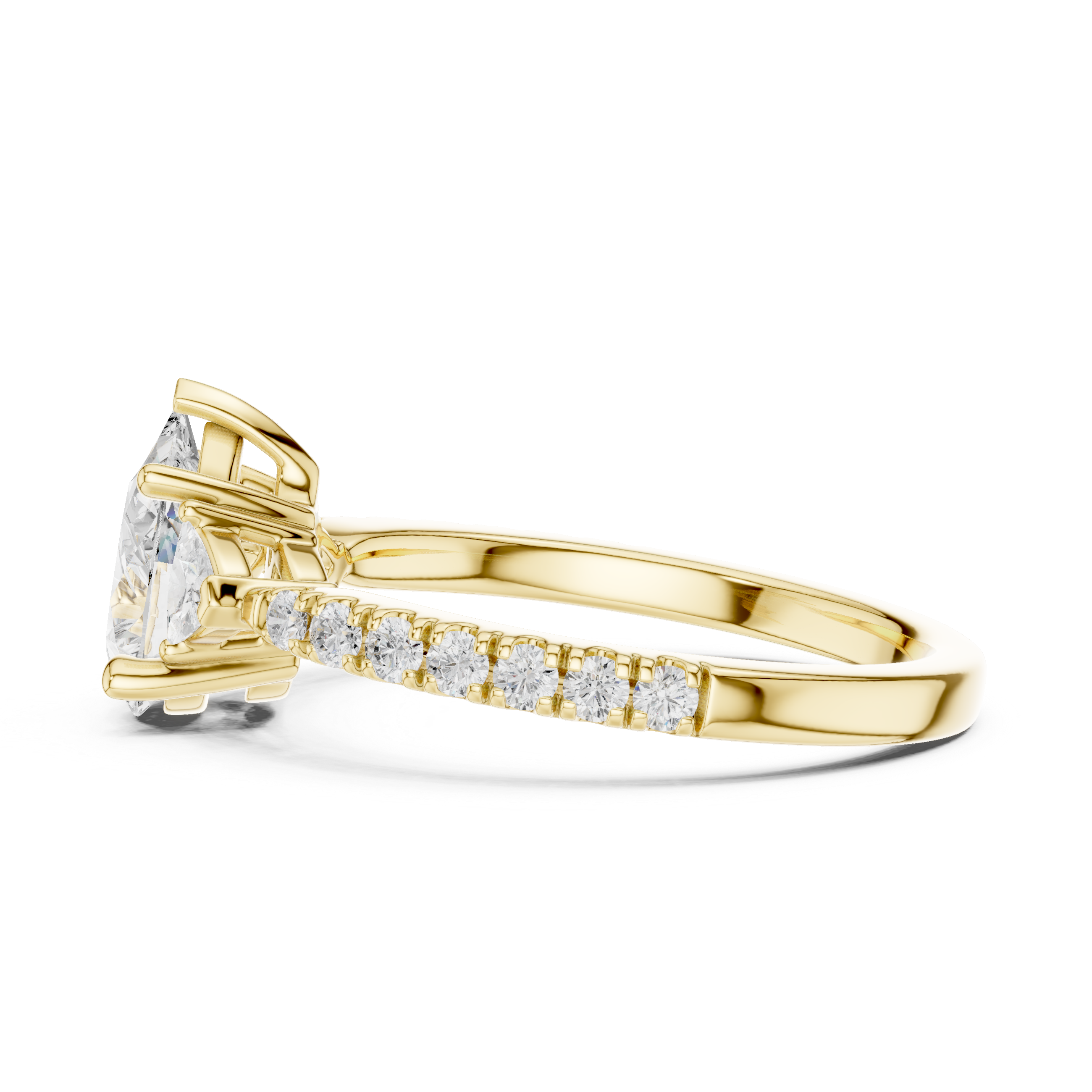Pear Cut Diamond Engagement Ring with Pavé Band and Trillion Accents