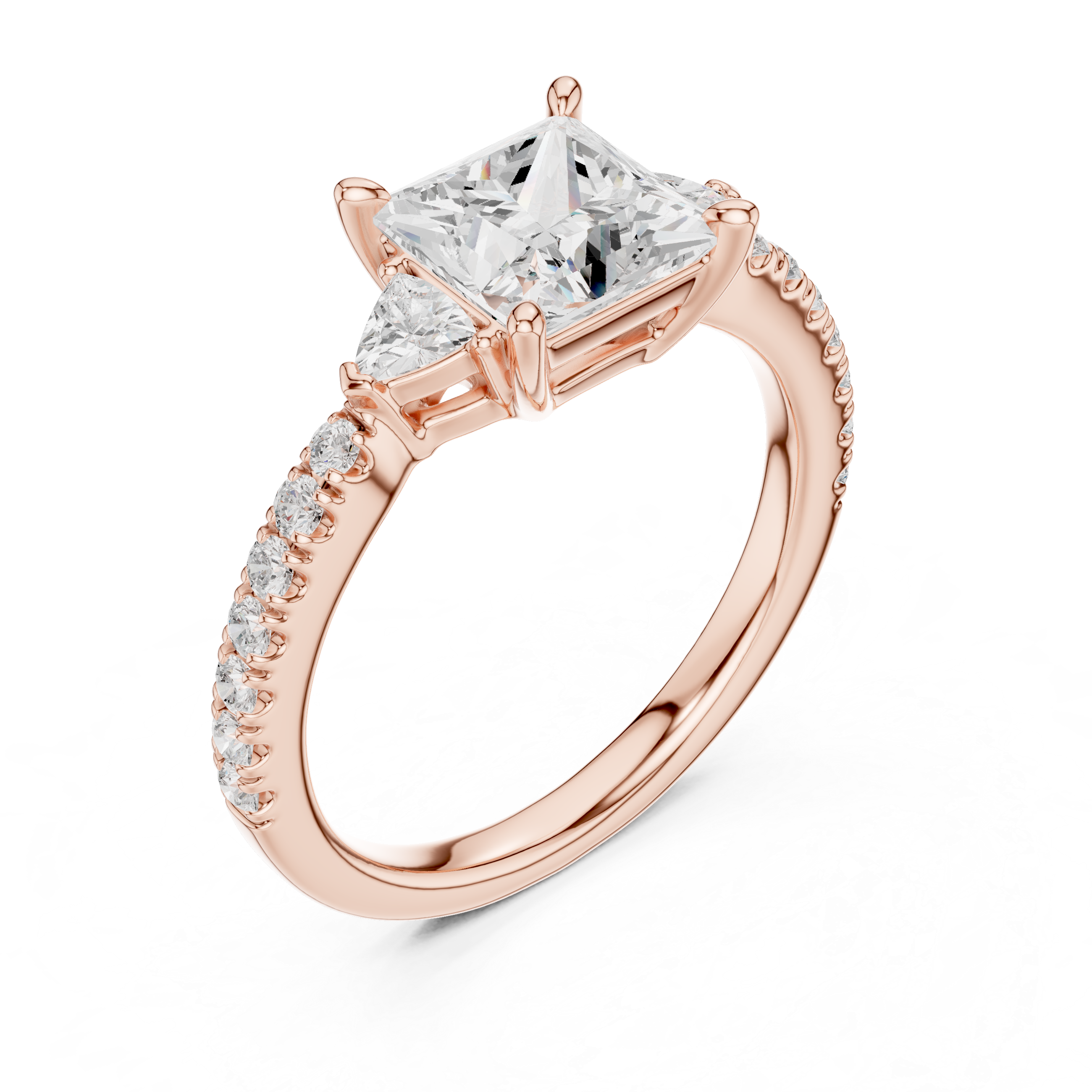Princess Cut Three-Stone Diamond Ring with Pavé Band